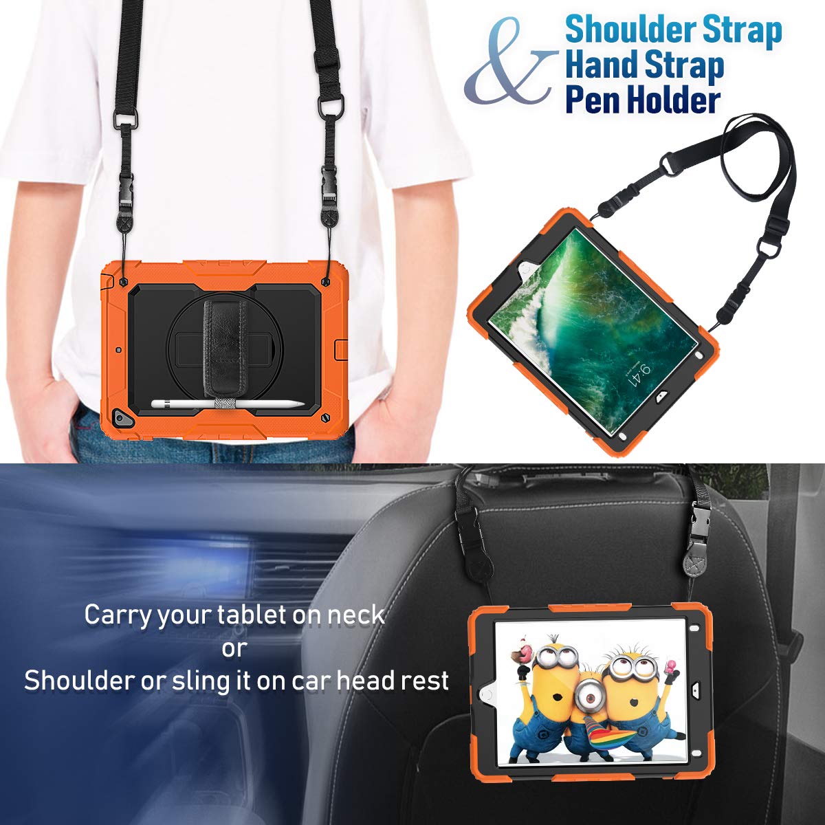 Timecity Case For Ipad 6Th/5Th Generation, For Ipad 9.7 Inch Case With Screen Protector Rotating Stand/Hand Strap Full Body Sili