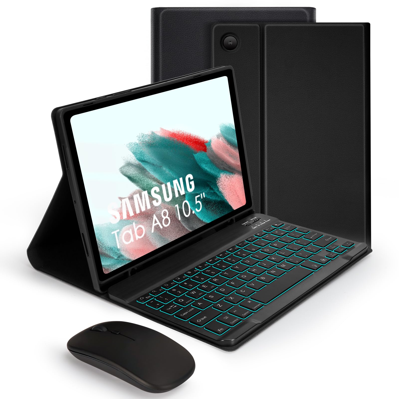 Soppy Backlit Keyboard Case With Mouse For Samsung Galaxy Tab A8 10.5 Inch 2022(Sm X200/X205/X207), Rechargeable   7 Colors  Wir