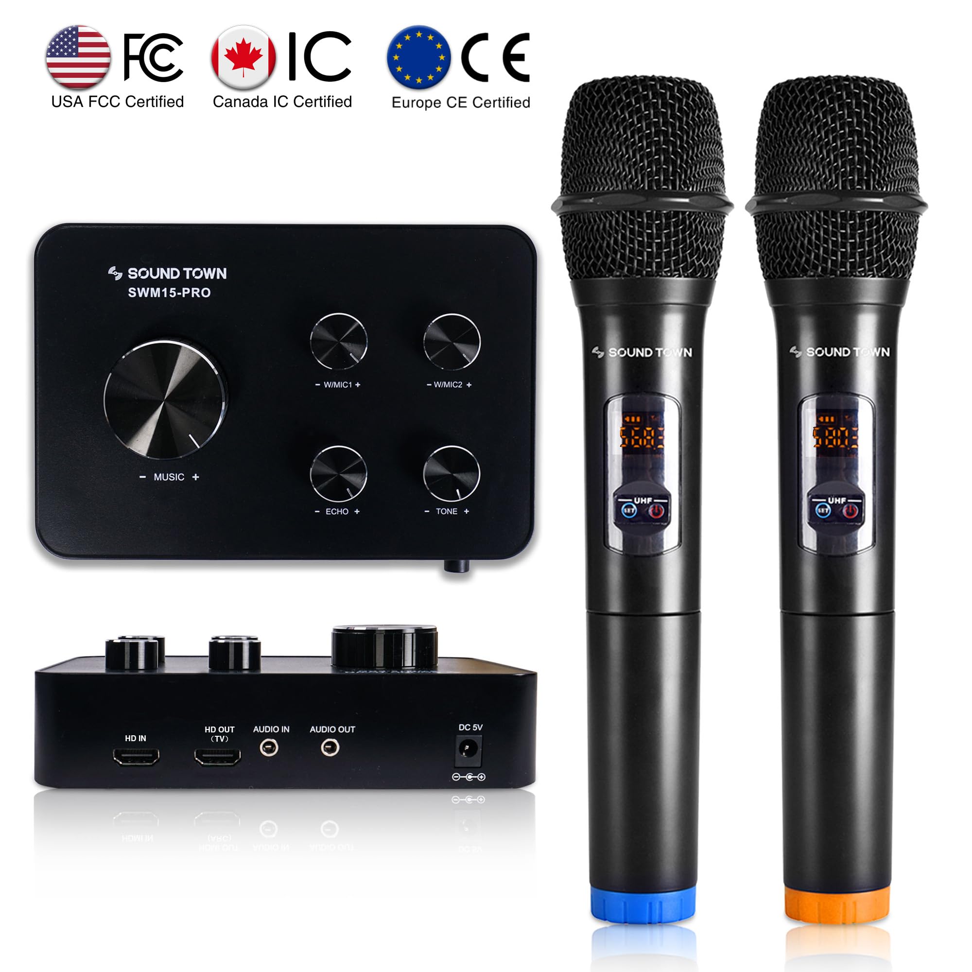 Sound Town Wireless Microphone Karaoke Mixer System With Hd Audio Return Channel, Optical, Aux, Bluetooth   Supports Smart Tv, M