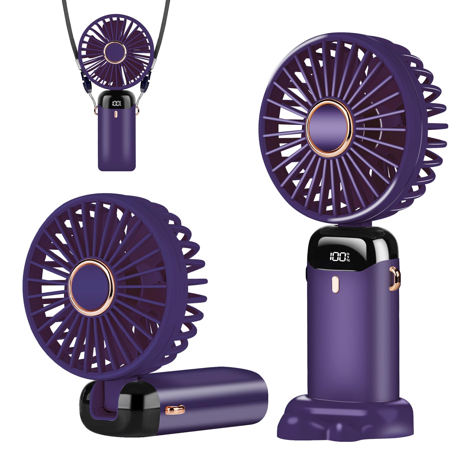 Portable Handheld Fan, Type C Rechargeable, 4000Mah Battery Operated Fan With Led Display, 90 Foldable , 5 Speed Wind,Handheld/N