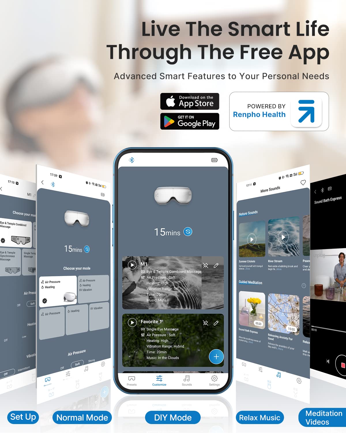 Renpho Christmas Gift Fsa/Hsa Eligible Eye Massager With App Control, Face Massager For Migraine Relief, Sleep Eye Mask Massage