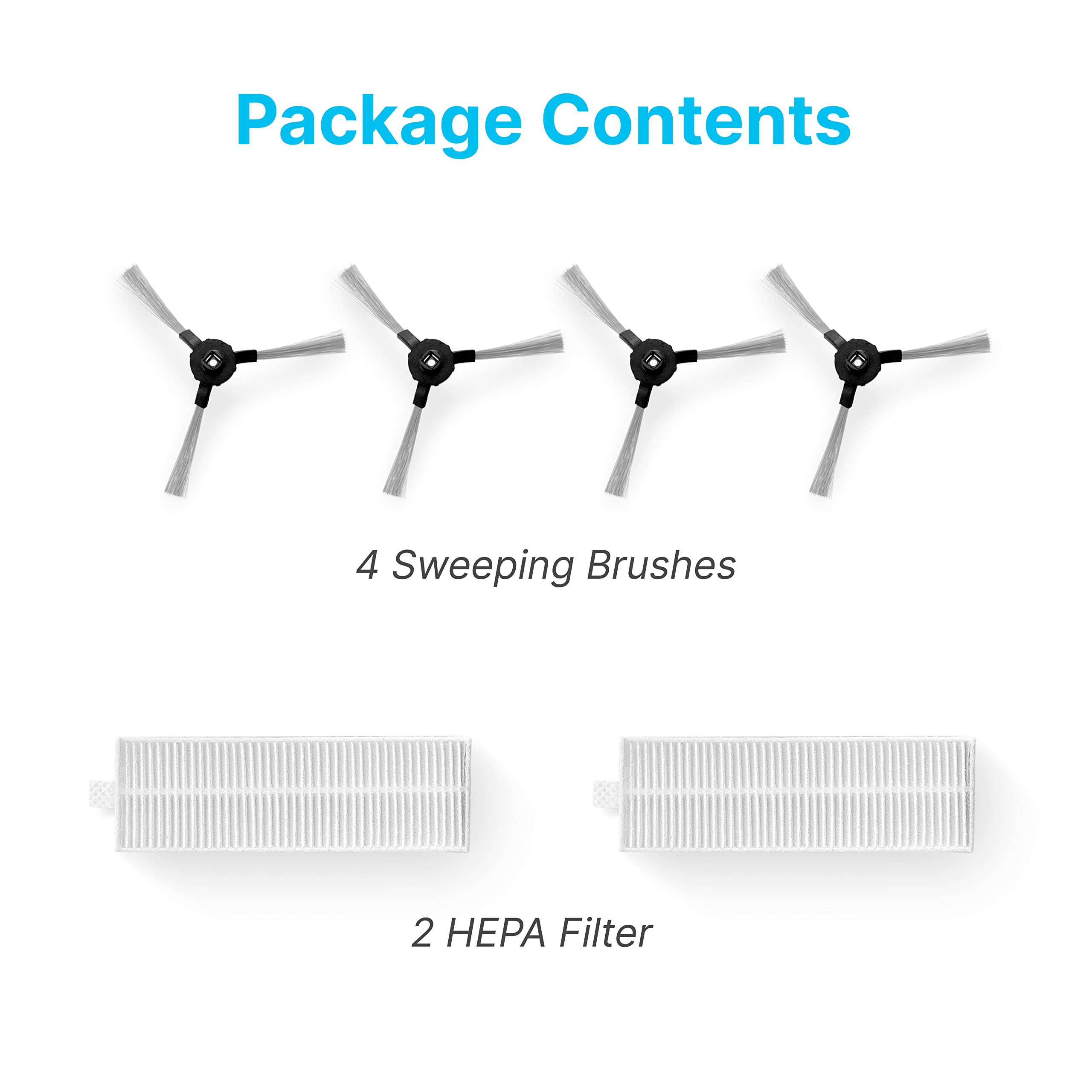 Serenelife Pucrcx70 Robot Vacuum Accessory Kit   (4) Sweeping Side Brushes, (2) Air Filter   Robot Vacuum Cleaner Replacement Pa