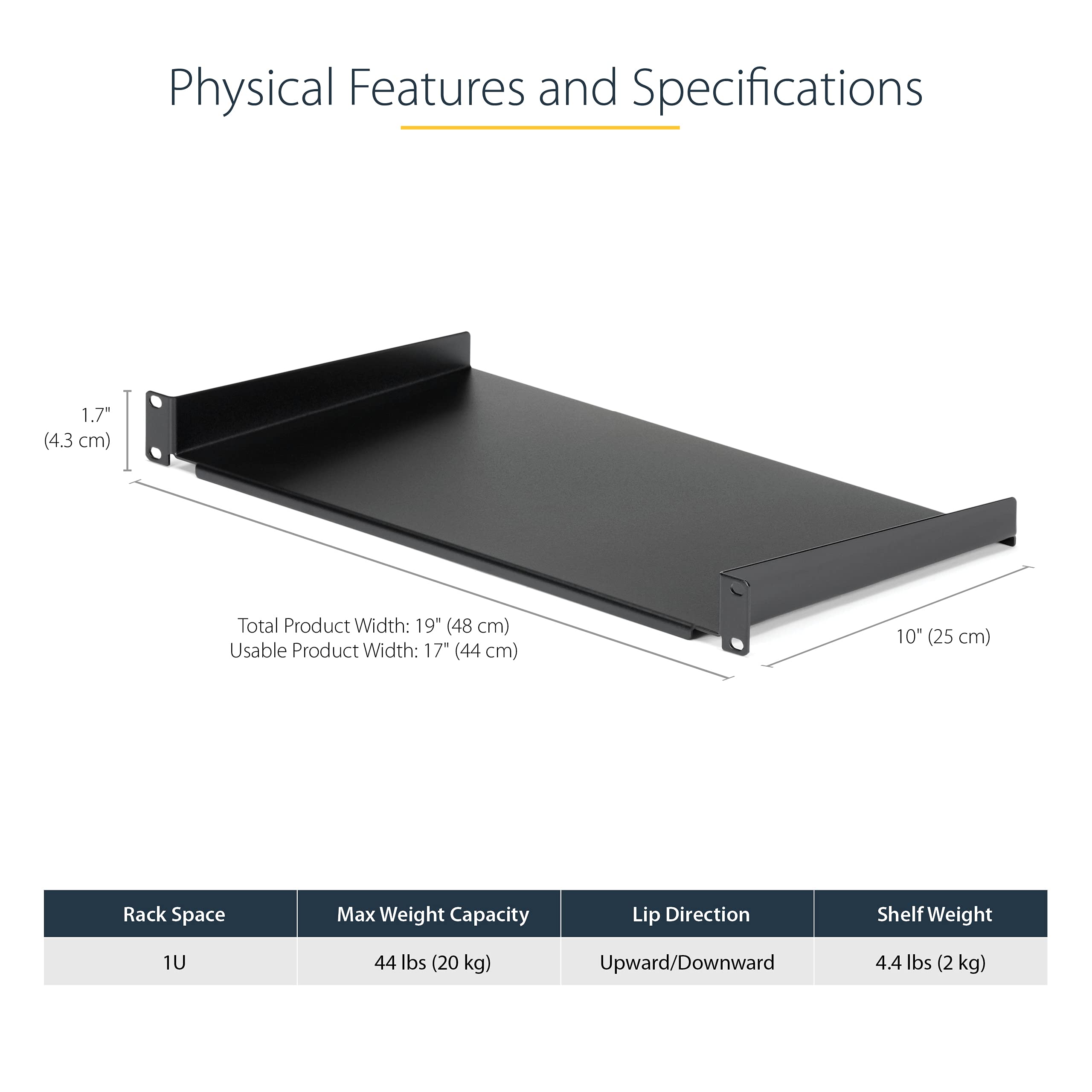 10in Rack Hardware StarTech.com 1U Fixed Server Rack Mount Shelf - 10in Deep Steel ...