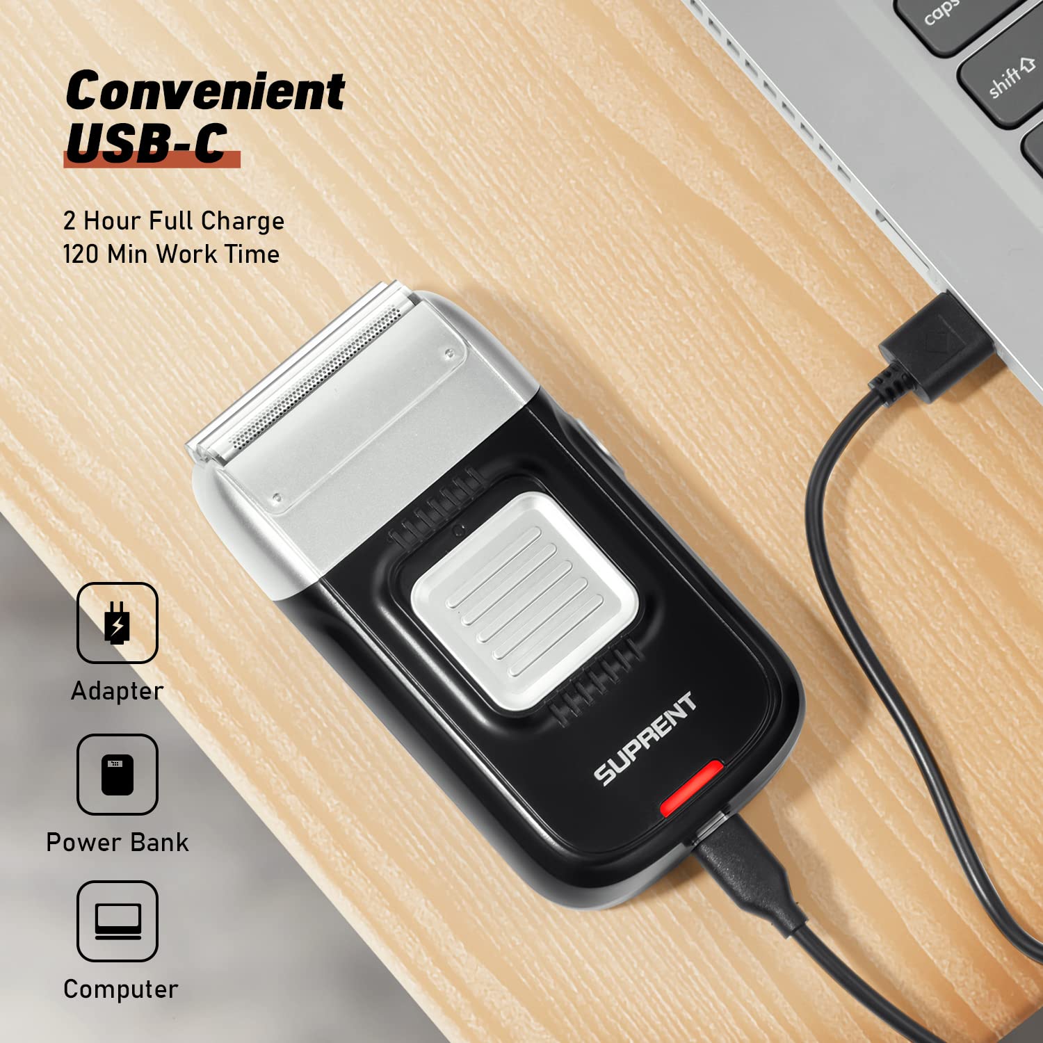 Suprent Foil Shaver For Men  Electric Rechargeable Balding Head Shaver  Beard Trimmer With 2 Replacement Shaver Head  Rechargeab