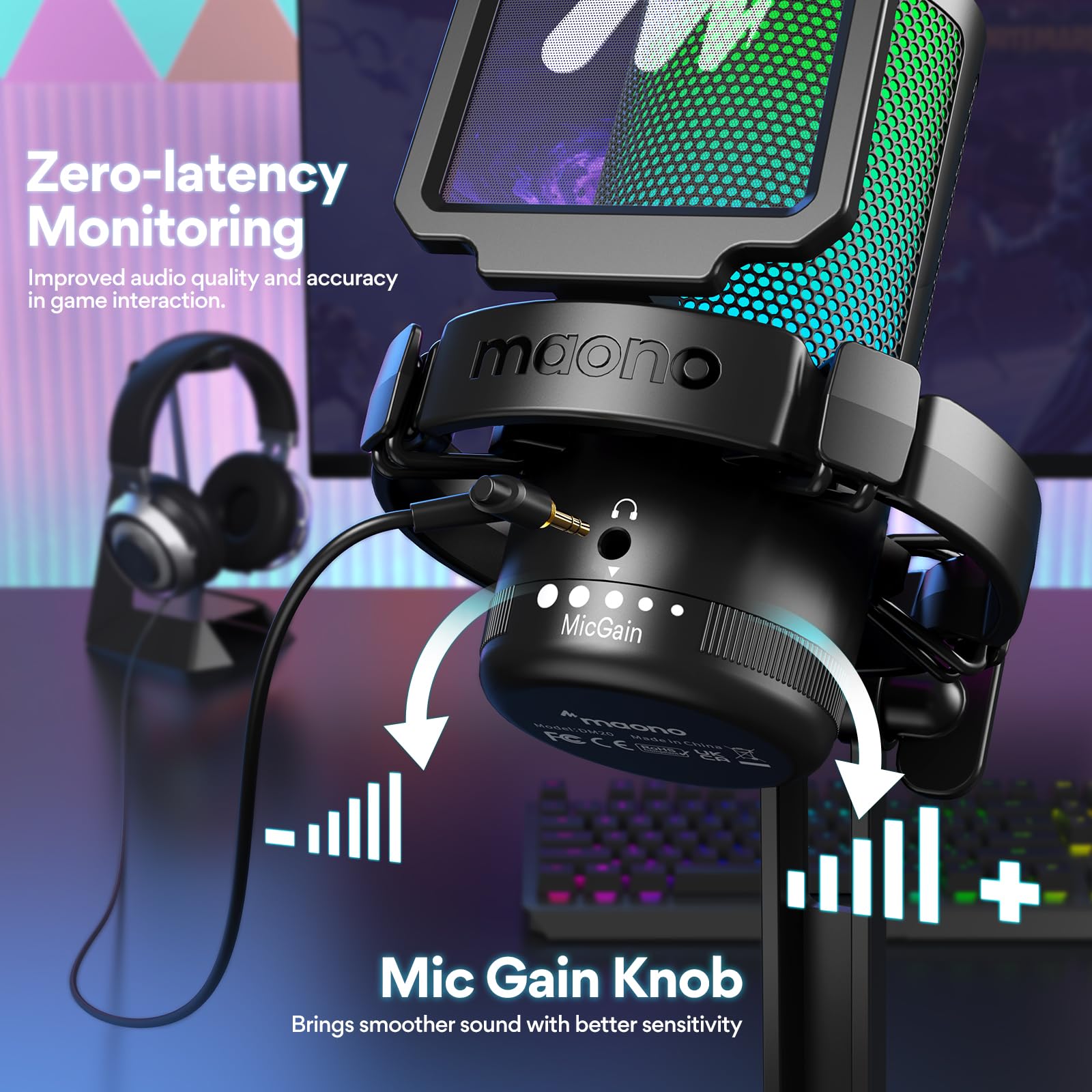Maono Usb Gaming Microphone For Pc, Noise Cancellation Condenser Mic With Rgb Lights, Mute, Gain For Streaming, Recording, Podca