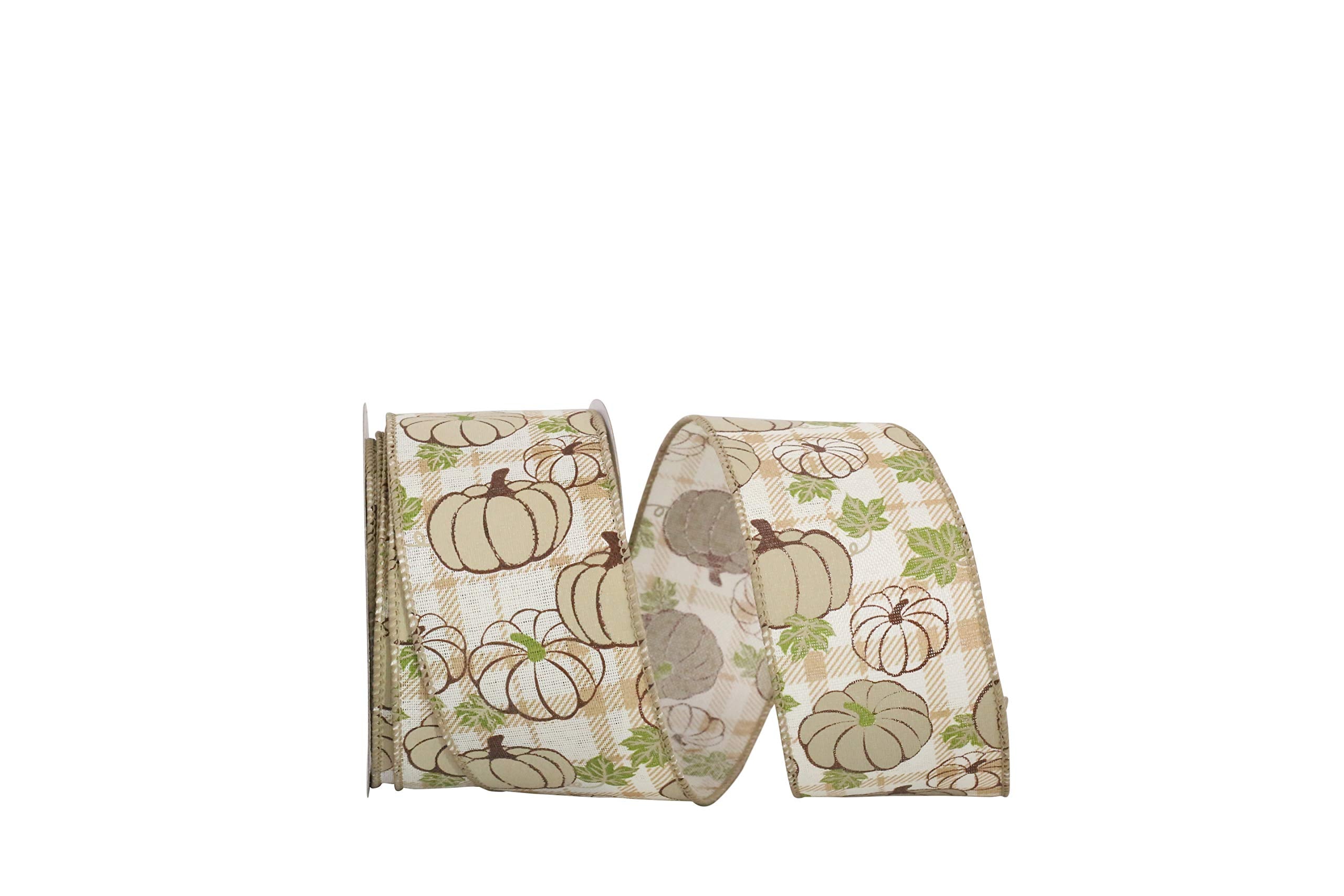 Reliant Ribbon Pumpkin Plaid Twill Wired Edge Ribbon, 2 1/2 Inch X 10 Yards, Combo # C