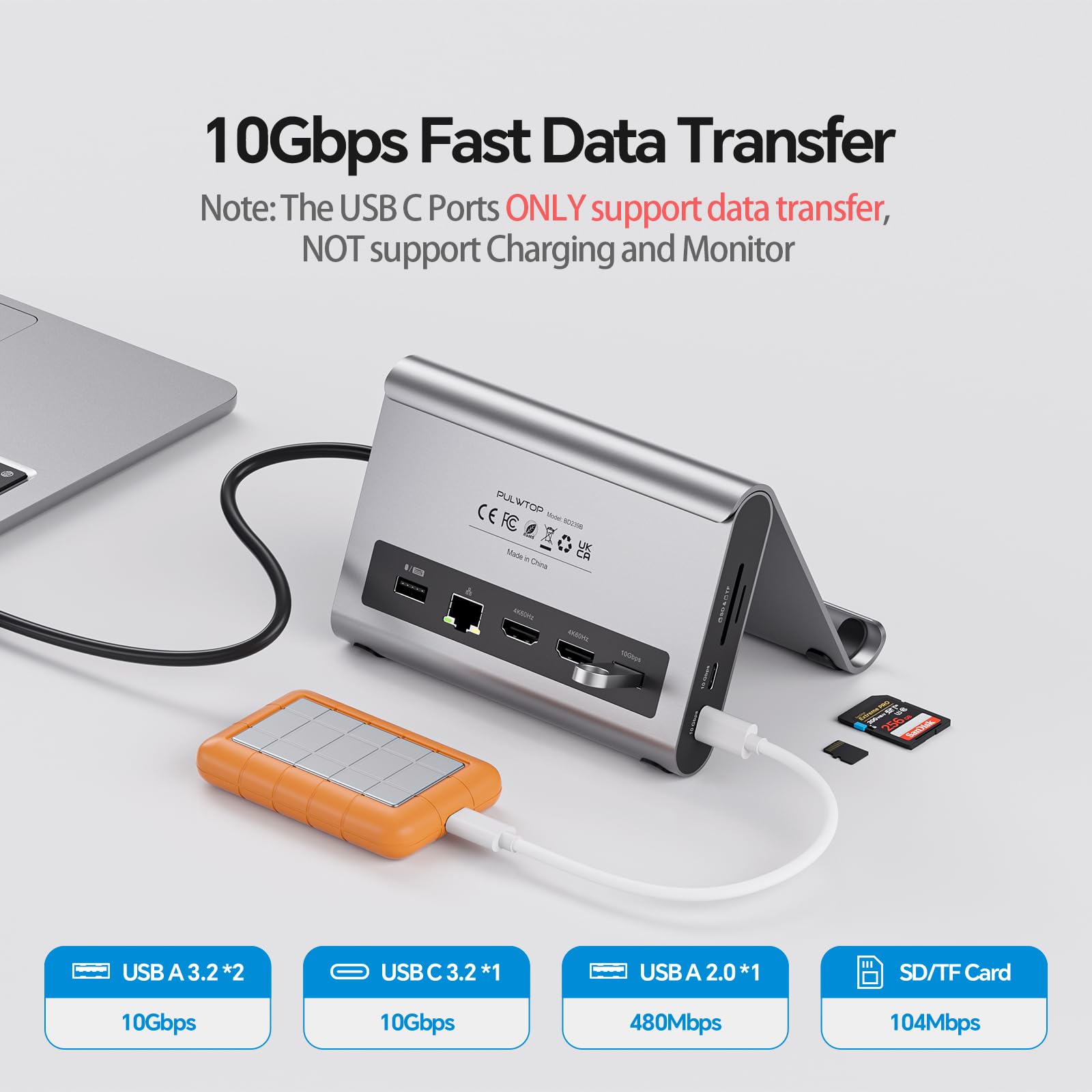 Macbook Pro Docking Station Dual Monitor 4K@60Hz For Macbook Pro/Air M3 Pro/M4, Pulwtop Usb C Docking Station Stand Laptop Dock