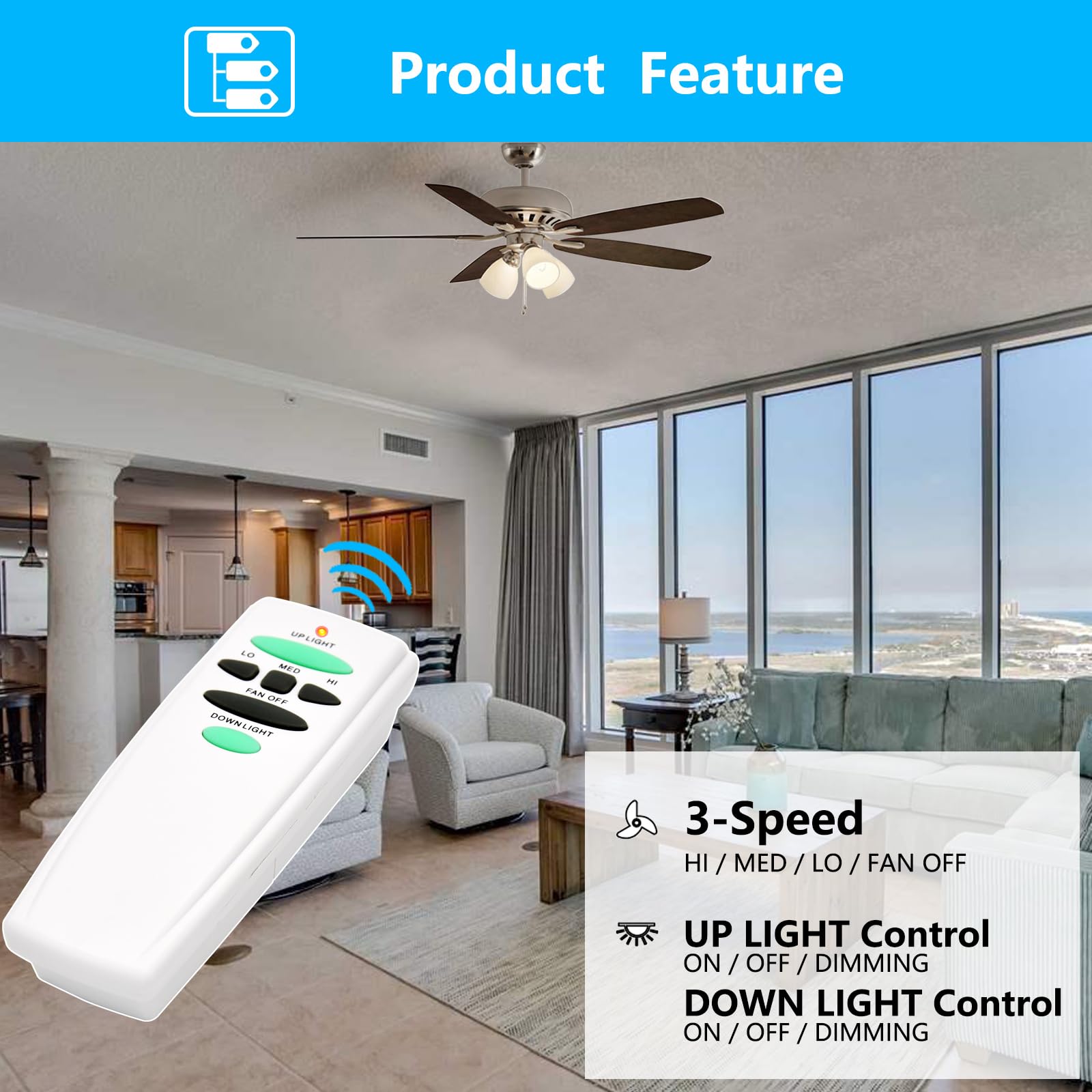 Universal Ceiling Fan Remote Control Kit With Up Down Light Controls Replacement For Hampton Bay Hunter Harbor Breeze,W/Receiver