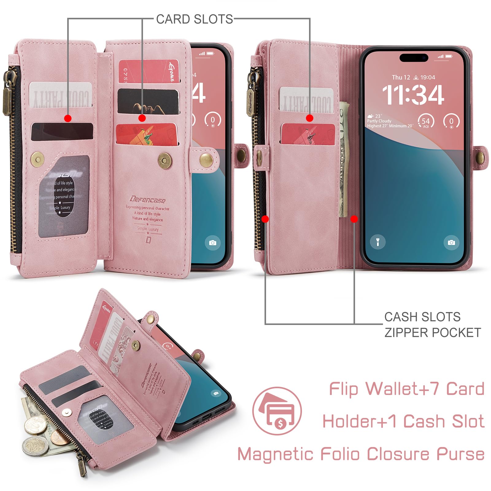 Defencase Compatible With Iphone 12/Pro Case Wallet With Rfid Blocking Card Holder For Women Men, Pu Leather Magnetic Snap Flip