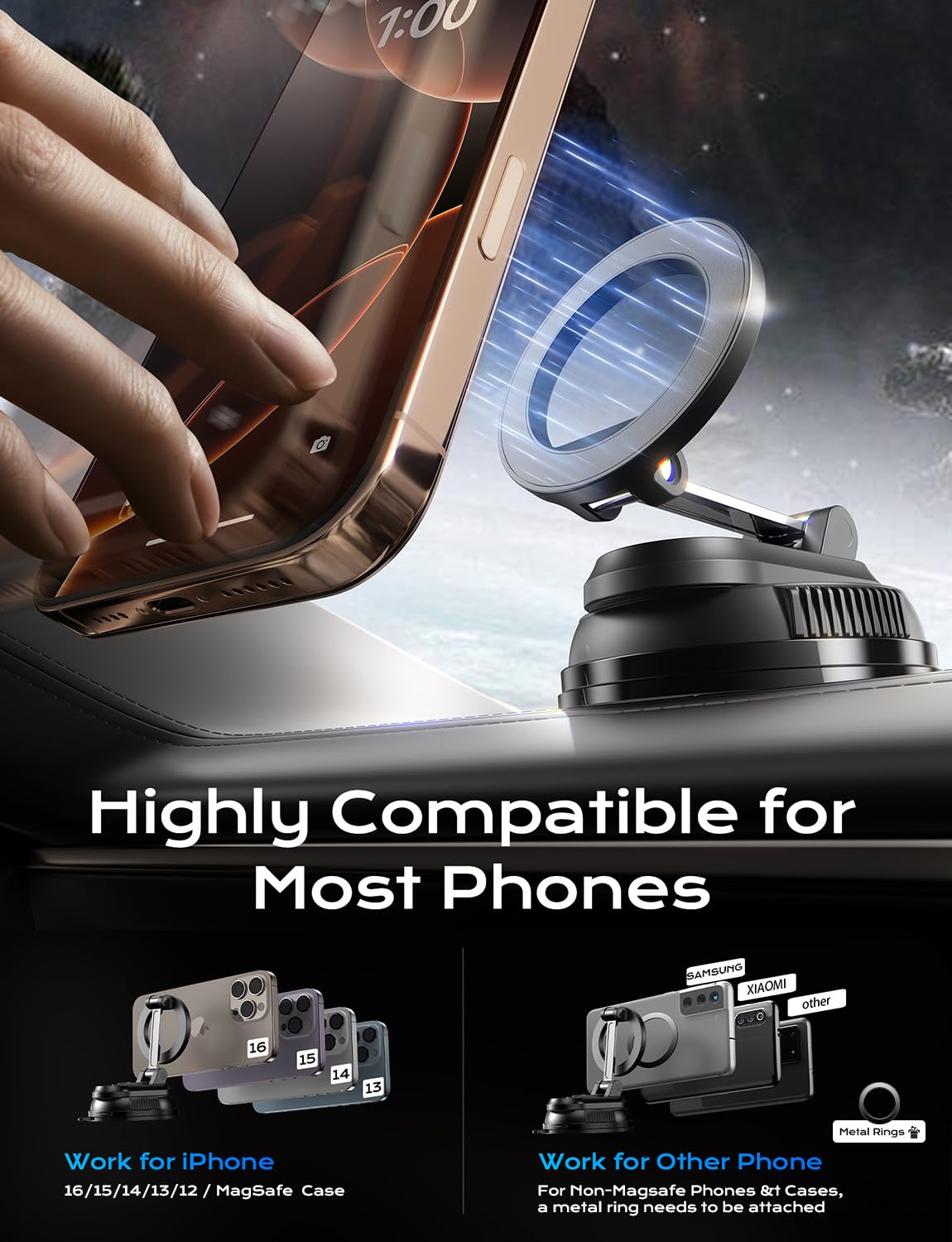 Xo Simple Is Beauty Car Phone Holder For Magsafe,Ultra Magnetic And Strong Suction 360 Adjustable Car Phone Mount,Portable Magne