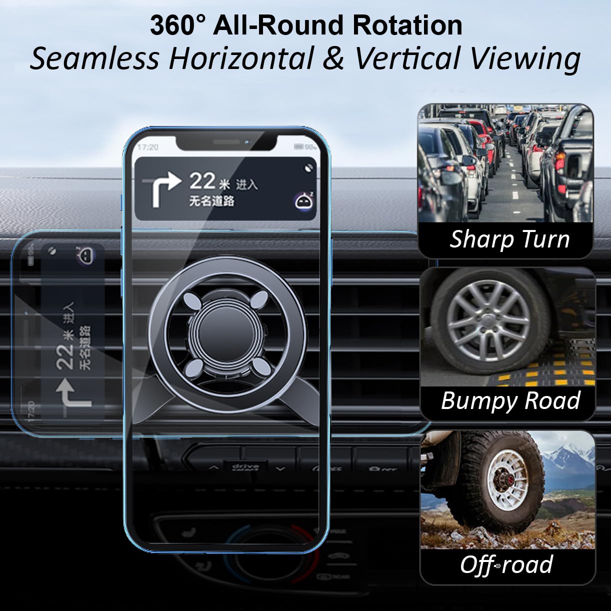 Mizi 2025 Mag-Safe Car Mount [17X N52 Magnets] Magnetic Phone Holder With 360 Rotation & Folding Hook Clip, Easy Install Air Ven