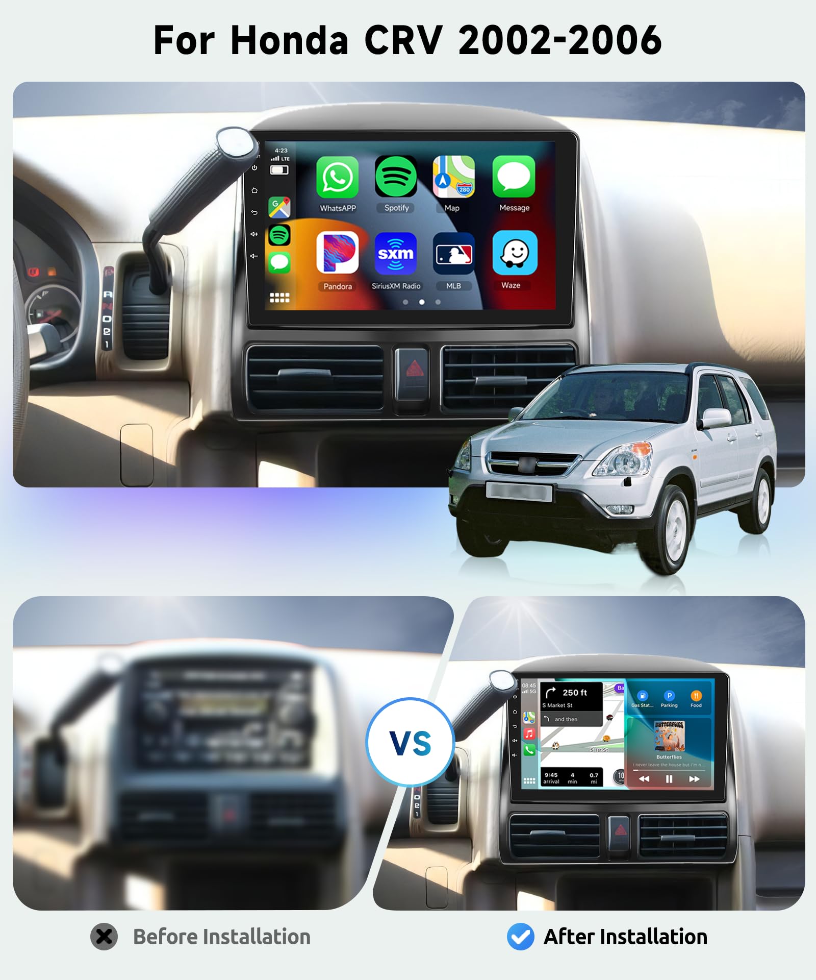 8 Core 4G+64G Car Stereo Radio For Honda Crv 2002 2006 With Wireless Carplay Android Auto, 9 Inch 1280 * 720P Ips Touch Screen H