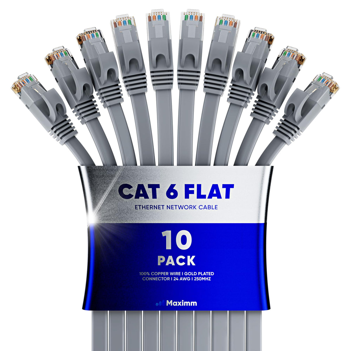 Cat 6 Ethernet Cable 20 Ft   With A Flat, Space Saving Design High Speed Internet & Network Lan Patch Cable, Rj45 Connectors   20Ft / Gray / 10 Pack   Perfect For Gaming, Streaming, And More