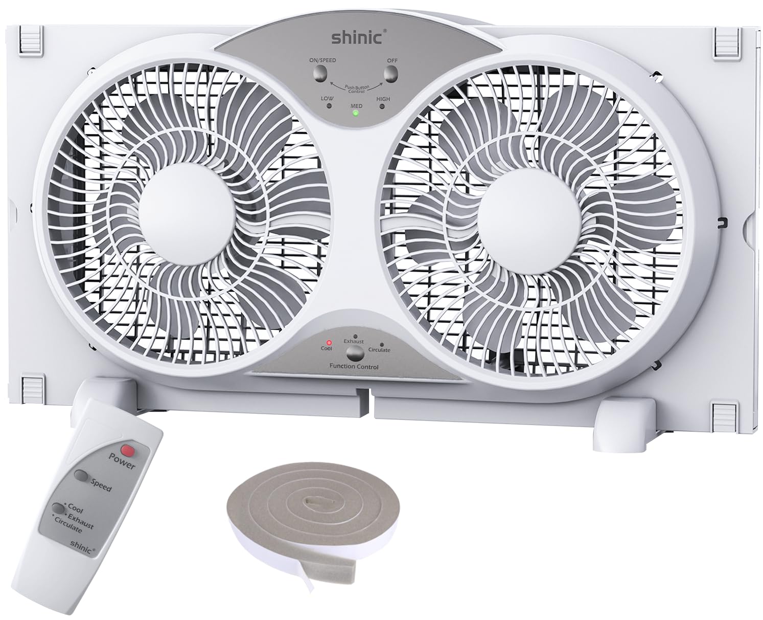 Shinic 9'' Twin Window Fan With Reversible Airflow, Removable Cover And Bug Screen, Remote Control, 3 Functions 3 Speeds, Width
