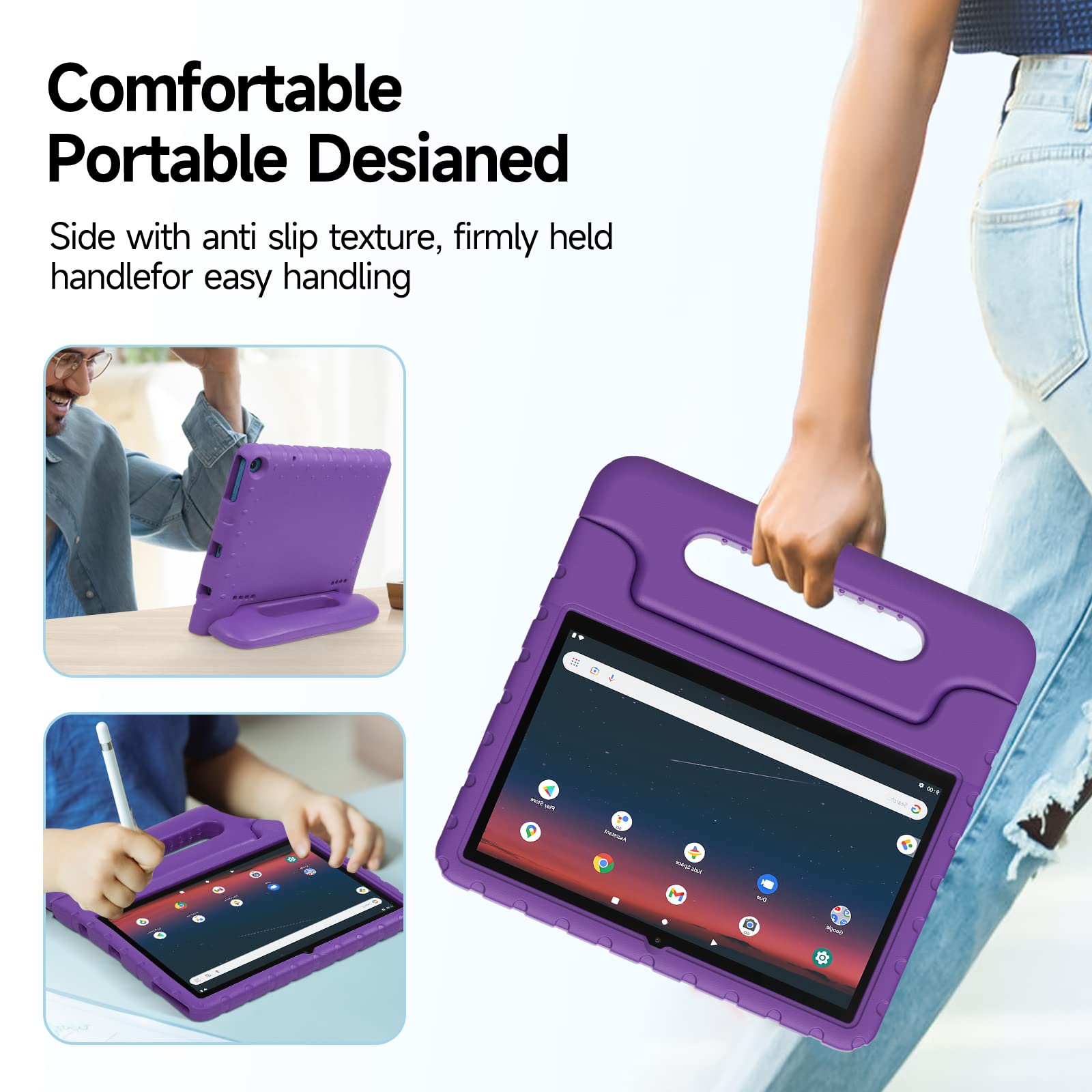 Merocab Purple Eva Foam Case For Walmart Onn 10.1 Tablet Gen 3 2022 (Model:100071485), Shockproof Protective Cover With Handle,