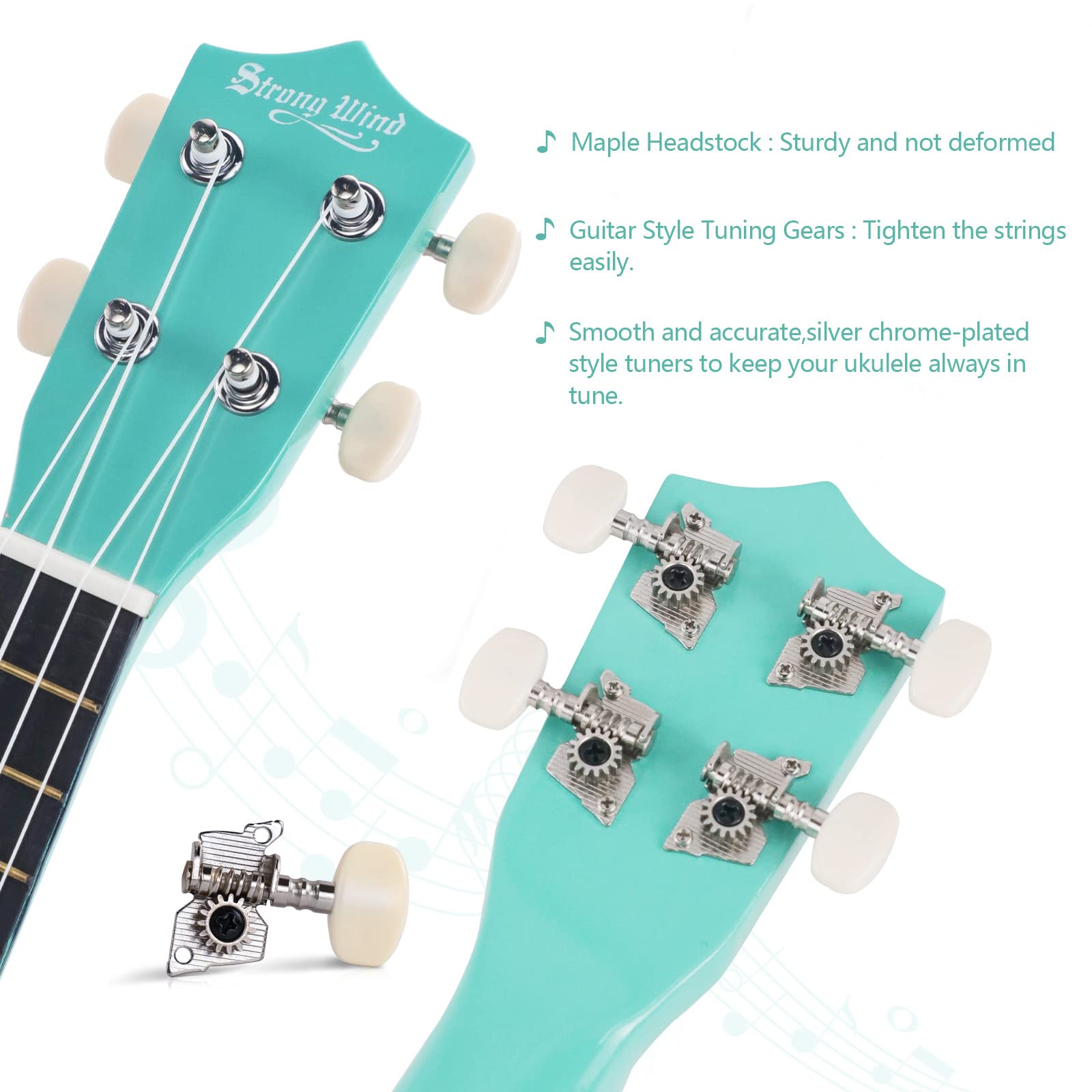 Strong Wind 21 Inch Soprano Ukulele for Beginners, Light Blue, Model SWUK21-30, Basswood, Includes Gig Bag