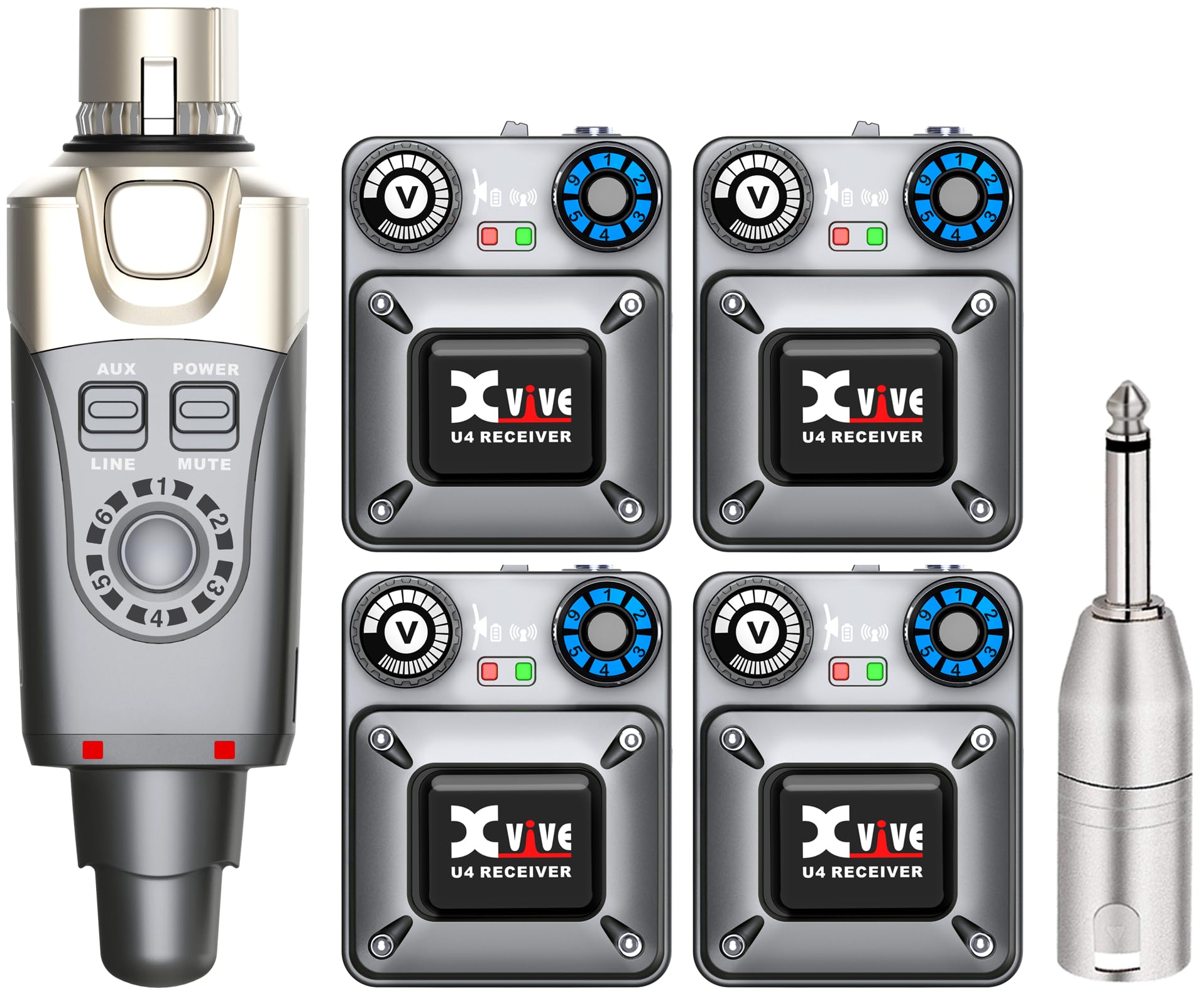 Xvive U4R4 Wireless in-Ear Monitor System Set with One Transmitter and Four Receivers
