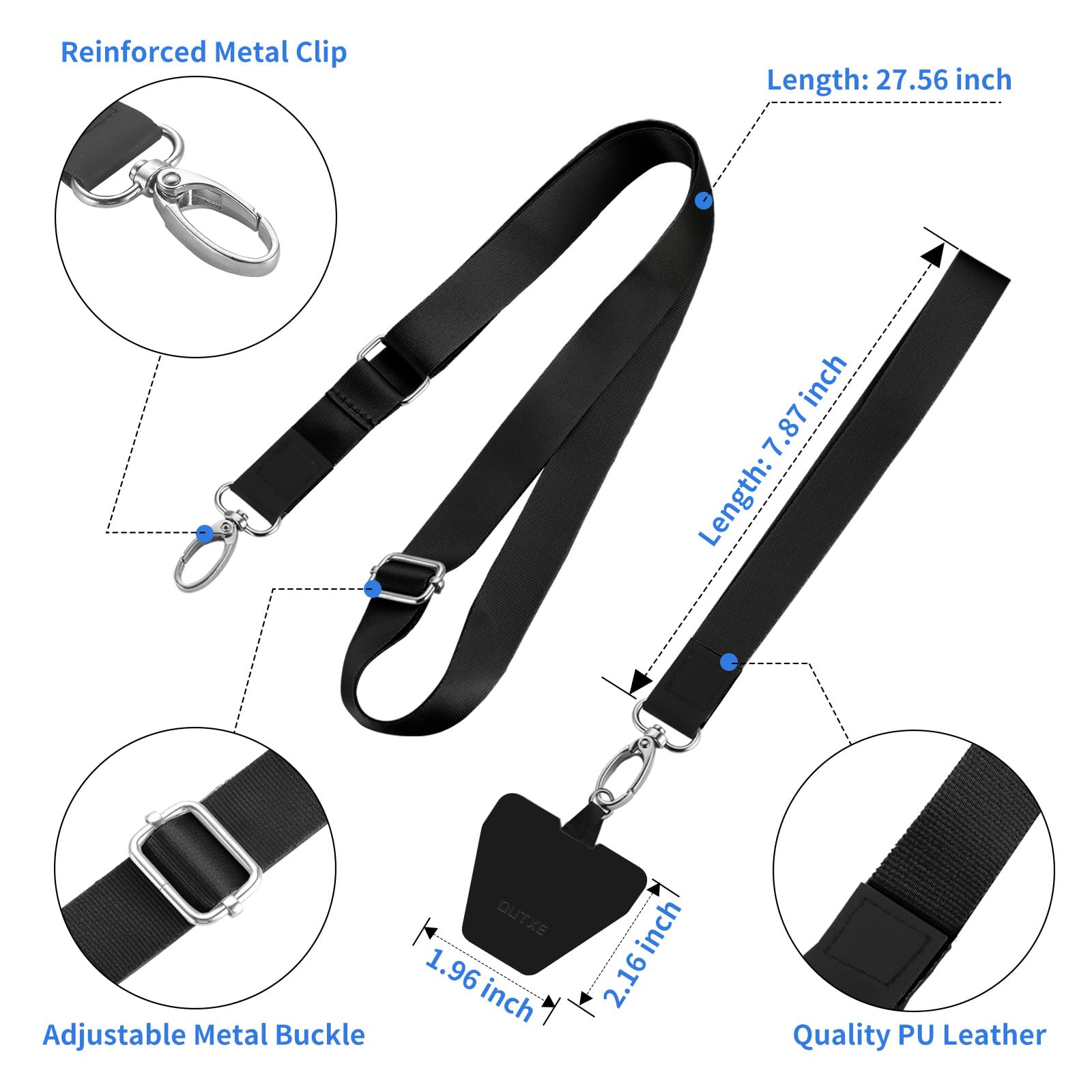 Outxe Phone Lanyard - 4   Pads, 1   Adjustable Neck Strap, 1   Wrist Strap, Nylon Lanyard Compatible With All Smartphone