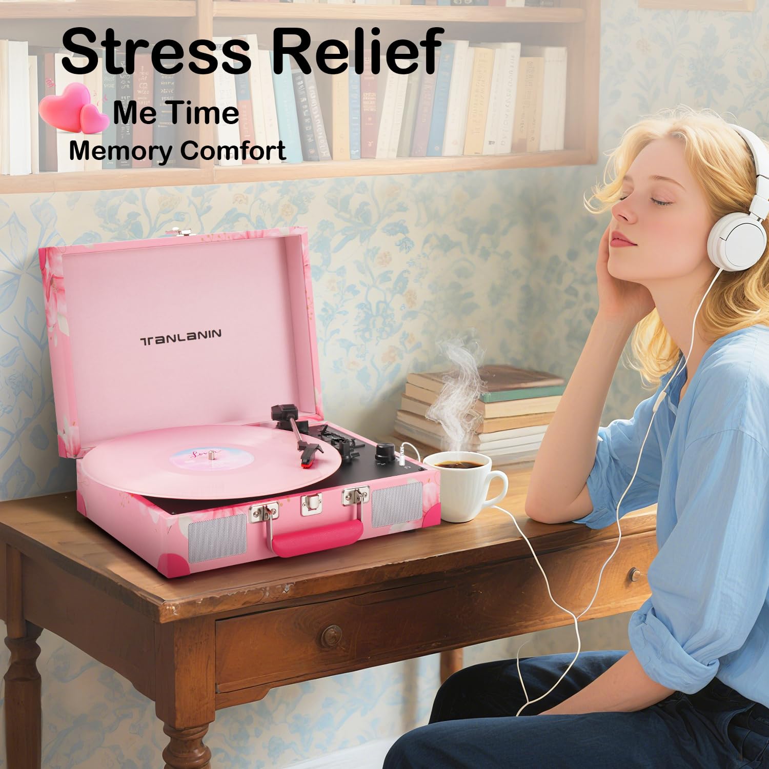 Record Player   3 Speed Turntable Portable Suitcase Vinyl Record Player With Bluetooth, Usb Recording, Built In Speakers, Headph