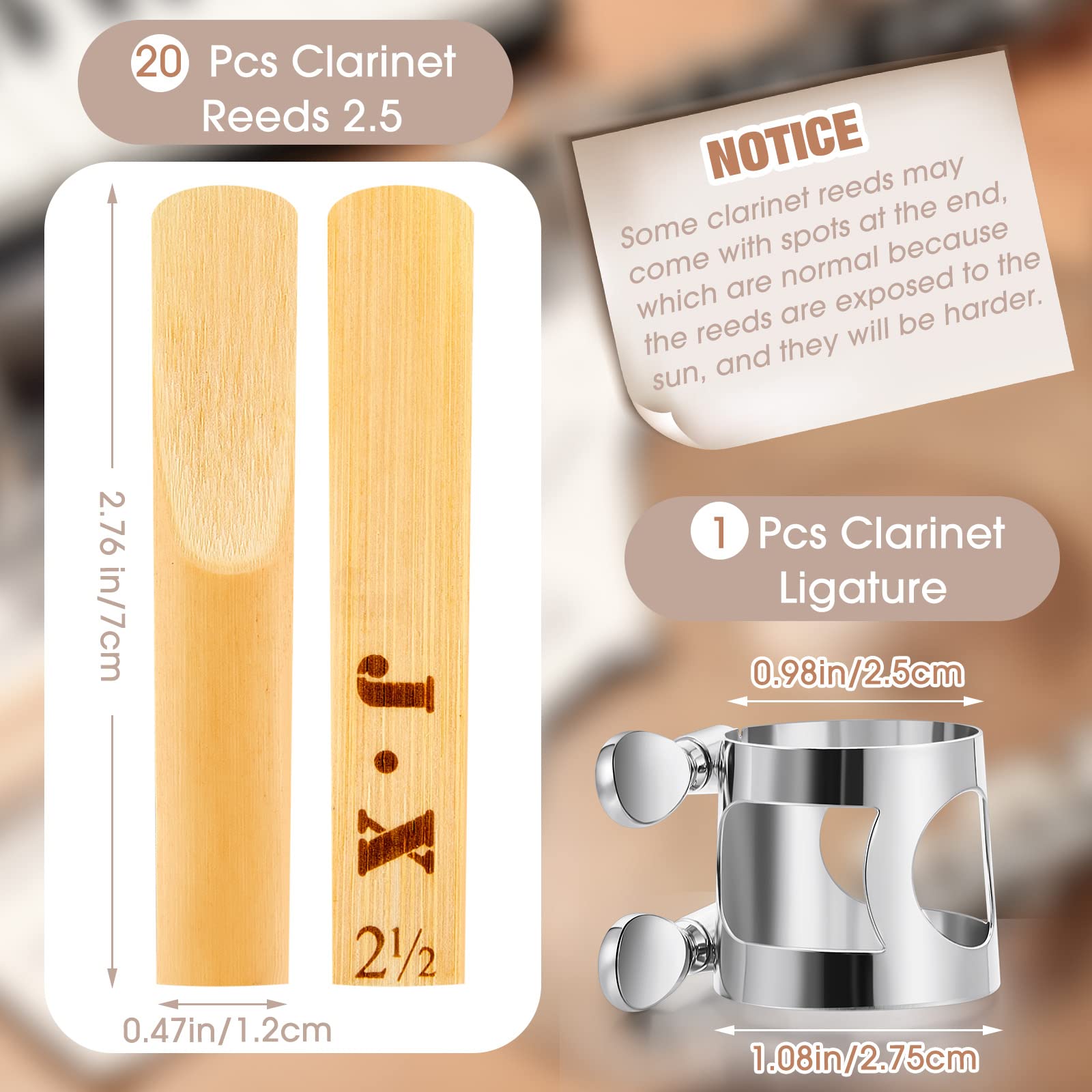 Treela Clarinet Ligature 2.5 Bb With 20 Pcs Clarinet Reeds Adjustable Screws Reeds For Clarinet Replacement Supply Use, Mouthpie