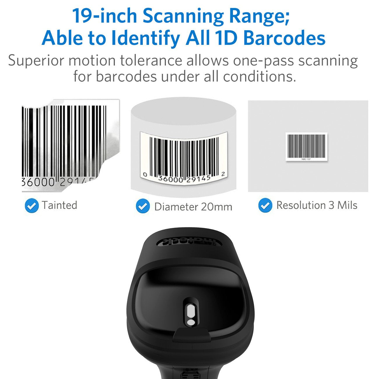Inateck Barcode Scanner, Wireless Scanner, 1 Charge 180 Days Standby, 35M Range, Automatic Scanning, Bcst 60 Black