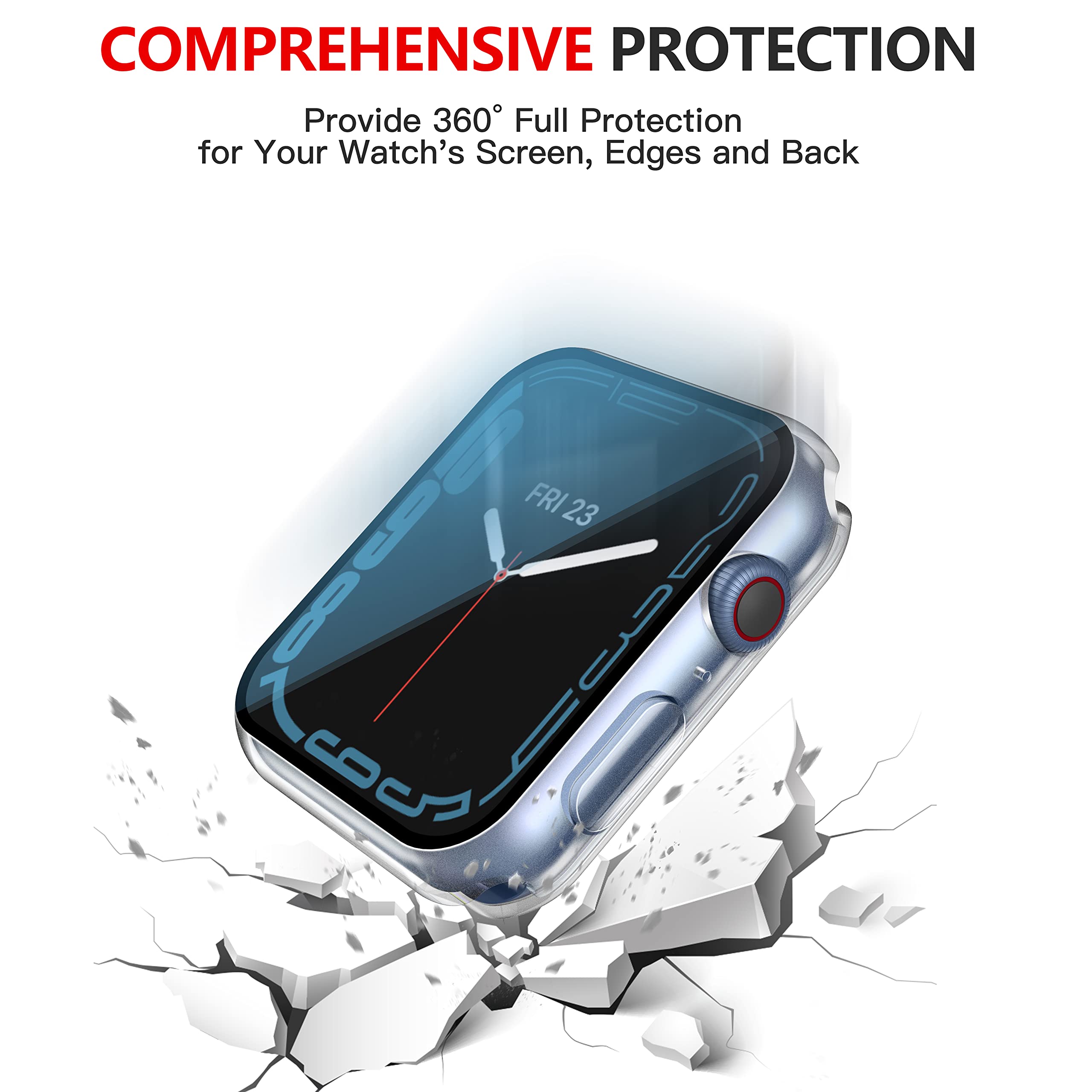 [2 In 1] Roity Waterproof Case With Tempered Glass Screen Protector For Apple Watch Series 8 Series 7 45Mm, Front & Back Hard Pc
