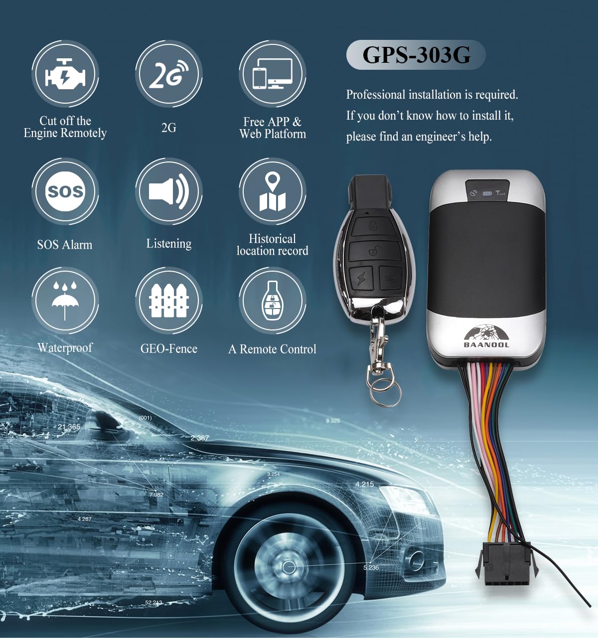 Baanool Bn 303F/G 2G Gps Tracker For Vehicles Fuel Car Tracker Device No Monthly Fee Intelligent Management Tracking System Free
