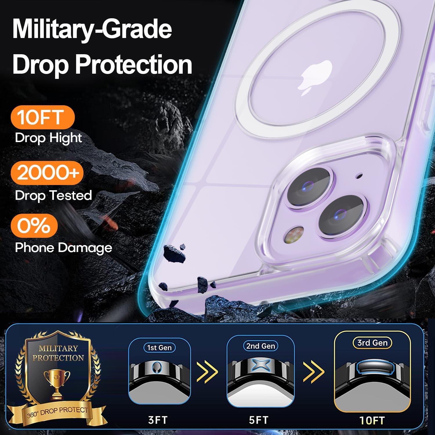 Chezeal Compatible With Iphone 14/13 Case [Compatible With Magsafe & Military Grade Protection] Slim Magnetic Transparent Clear