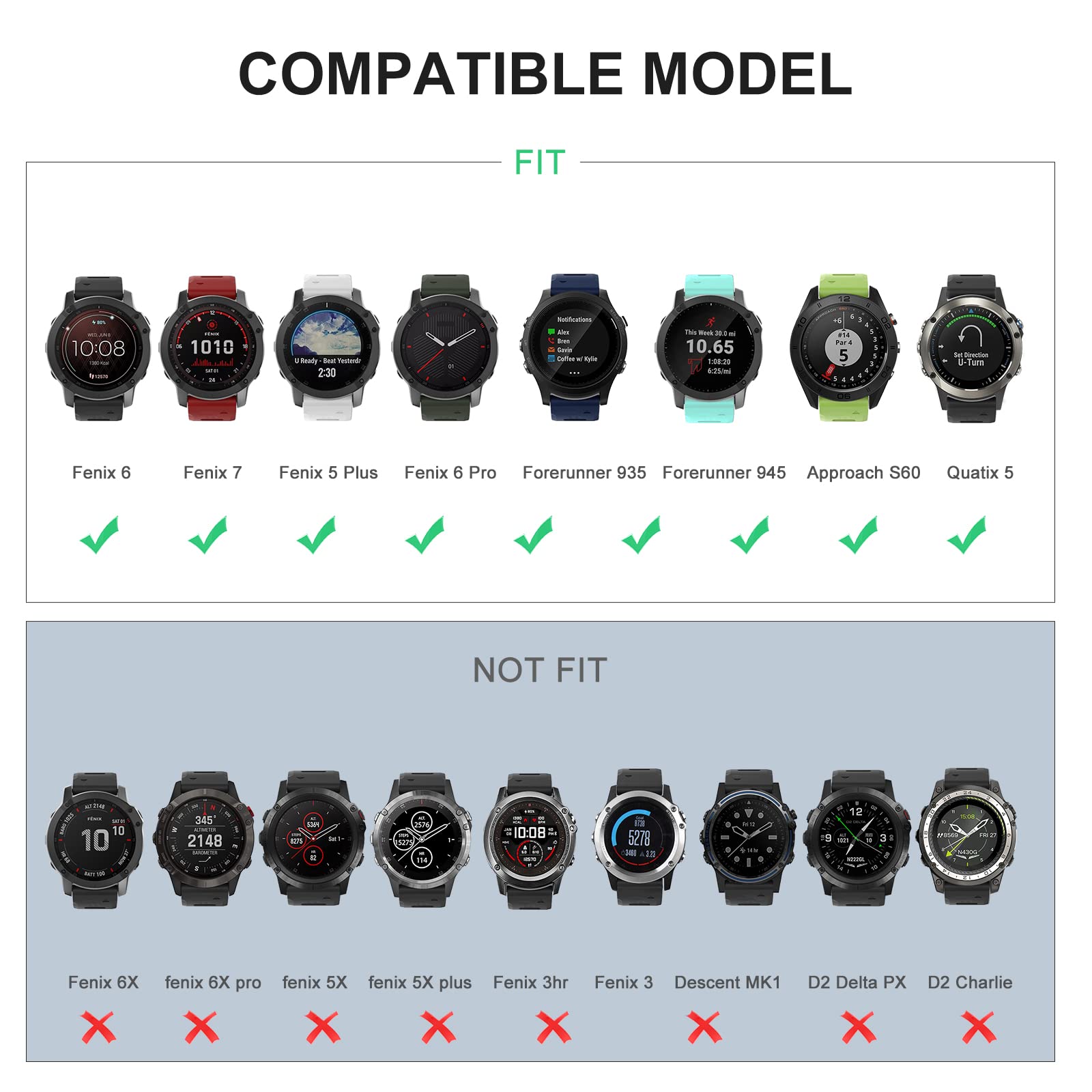 Overstep Compatible With Garmin Fenix 6 Watch Band, 22Mm Quick Fit Replacement Strap For Fenix 6 Pro/Fenix 5, 5 Plus/Fenix 7/For