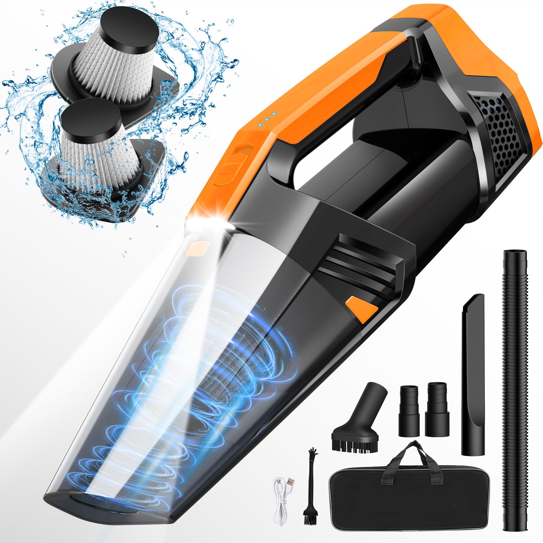 Cordless Car Vacuum Handheld Vacuum Cleaner With Led Light, Lightweight High Power Hand Vacuum, Hand Held Vacuum Cleaner For Car