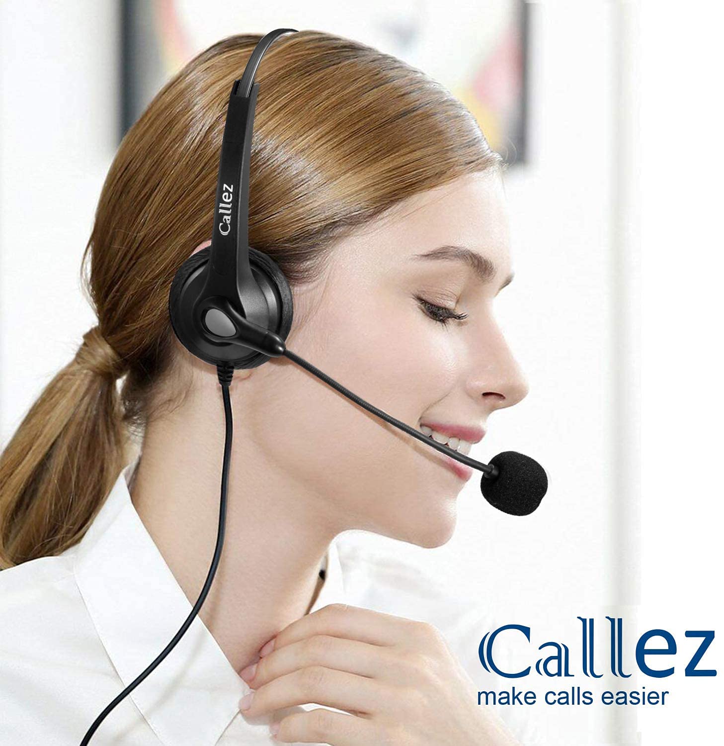 Phone Headset Rj9 With Noise Cancelling Microphone And Volume Control, Callez Telephone Headset Compatible With Polycom Vvx310 Vvx410 Vvx411 Plantronics S12 Avaya 1416 5410 Mitel 5320E Shoretel 230