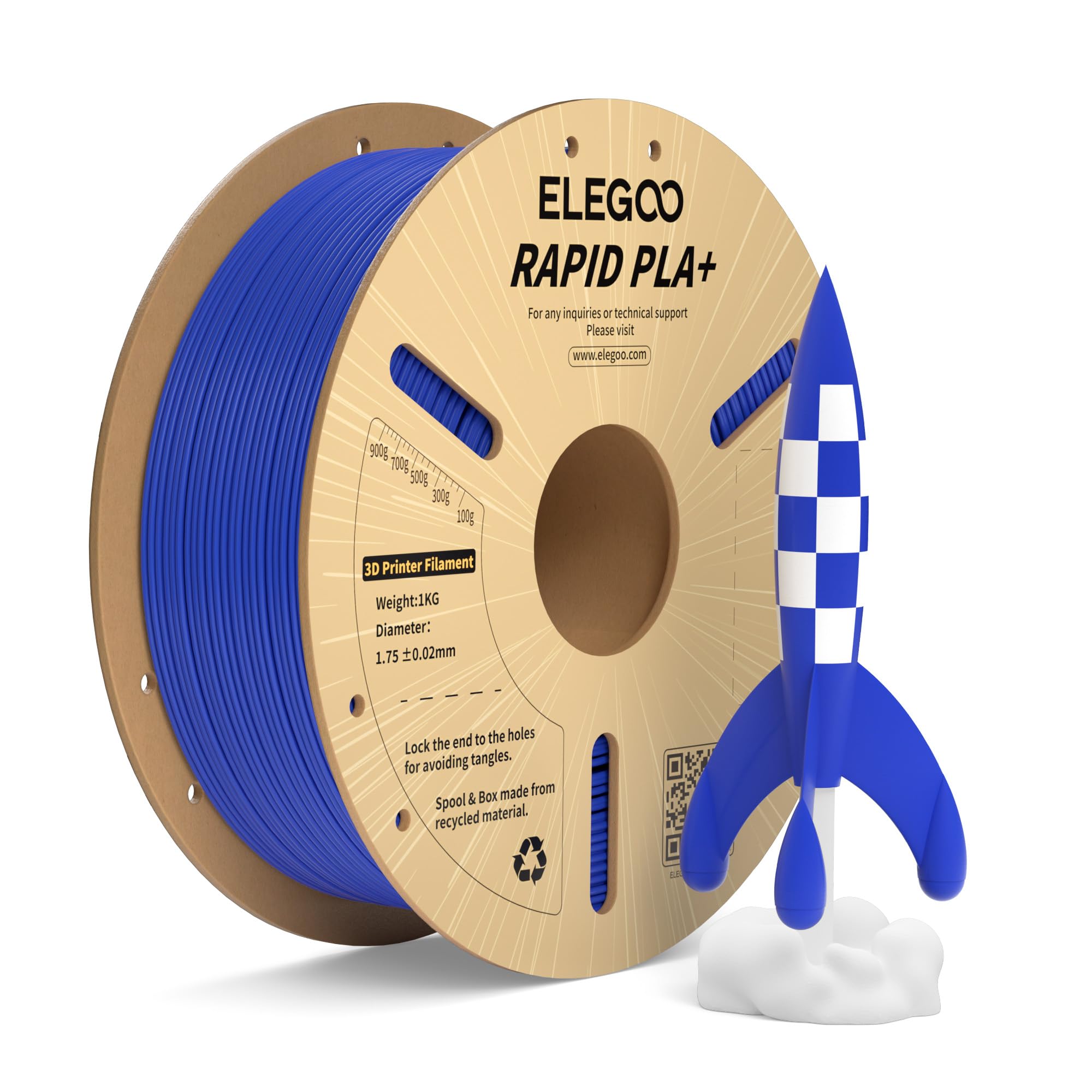 ELEGOO Rapid PLA Plus Filament 1.75mm Blue 1KG, PLA+ 3D Printer Filament for 600 mm/s High Speed Printing, Dimensional Accuracy 