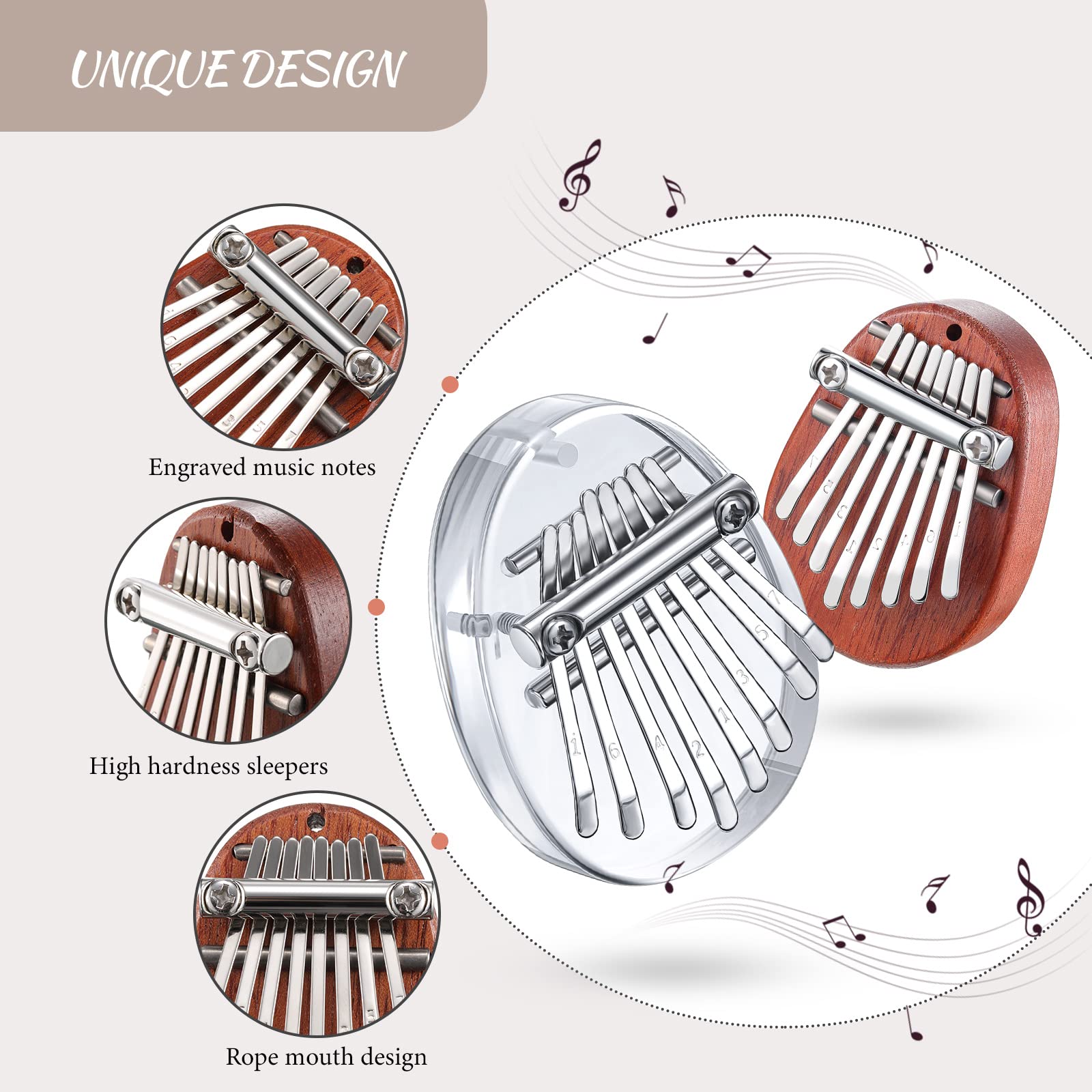 Yeshone 2 Sets Mini Kalimba 8 Key Thumb Piano Exquisite Mini Thumb Piano Gift With Lanyard Chains Portable Oval Heart Shaped Kal