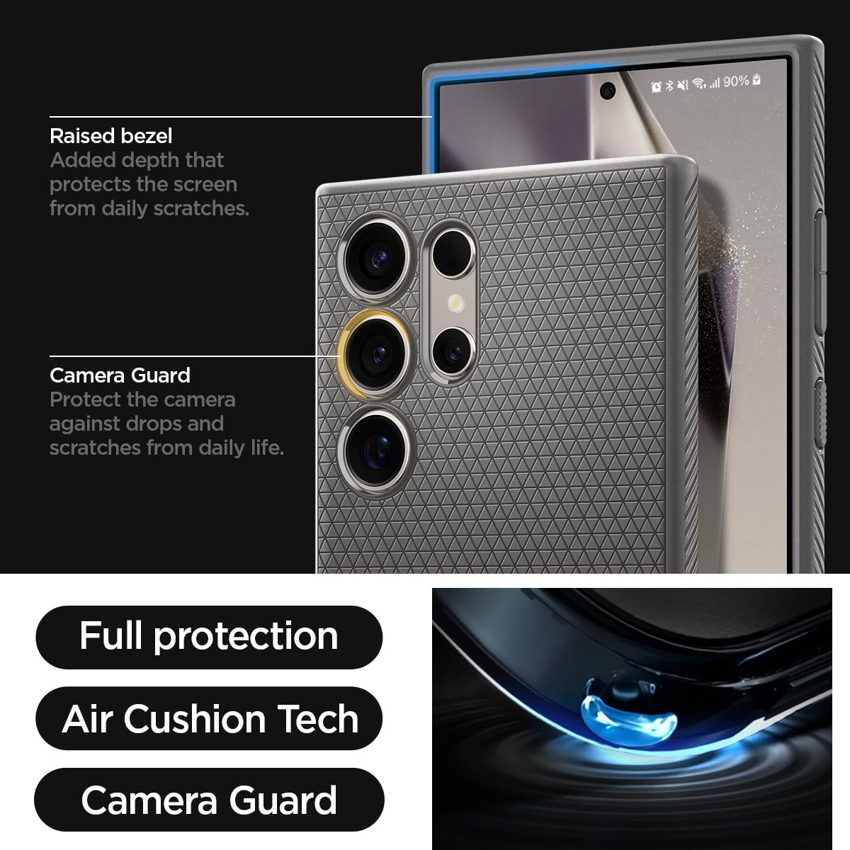 Spigen Liquid Air Designed For Galaxy S24 Ultra Case (2024) [Military Grade Protection]   Marble Gray