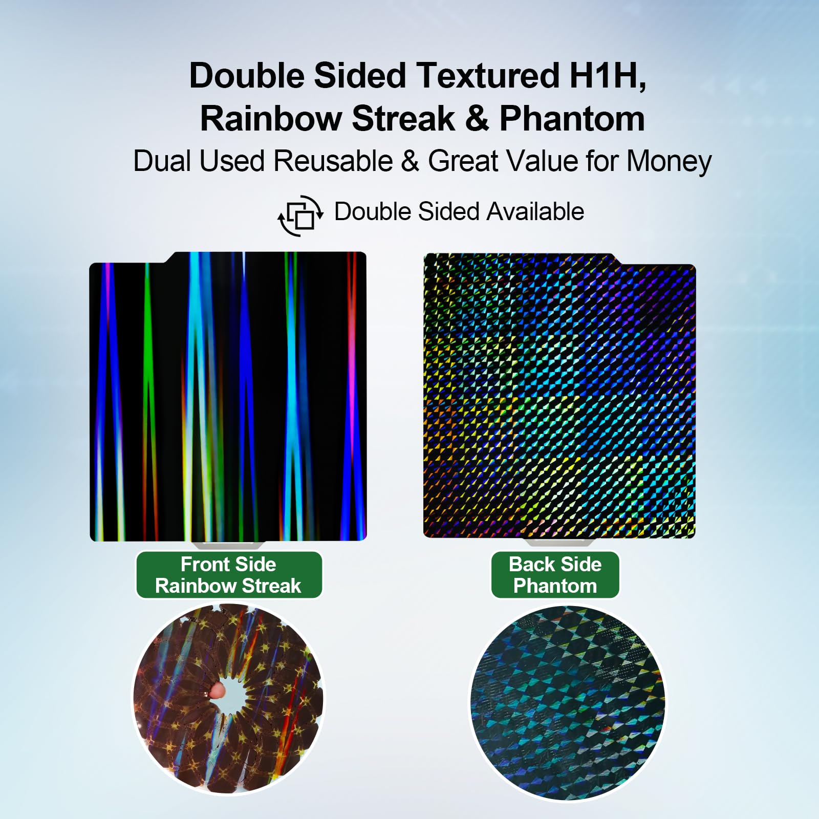 Ideaformer Textured H1H Build Plate For Bambu Lab X1 X1C X1E P1P P1S A1, Rainbow Steak+Phantom H1H Spring Steel Plate Flexible S