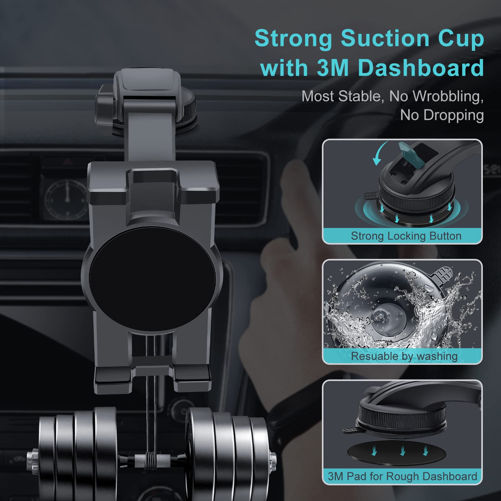 Car Dashboard Tablet Mount Holder, 360 Rotatable Suction Cup With Large Clamp Dash Phone Stand For Ipad Pro 12.9/9.7/11/10.5/Air