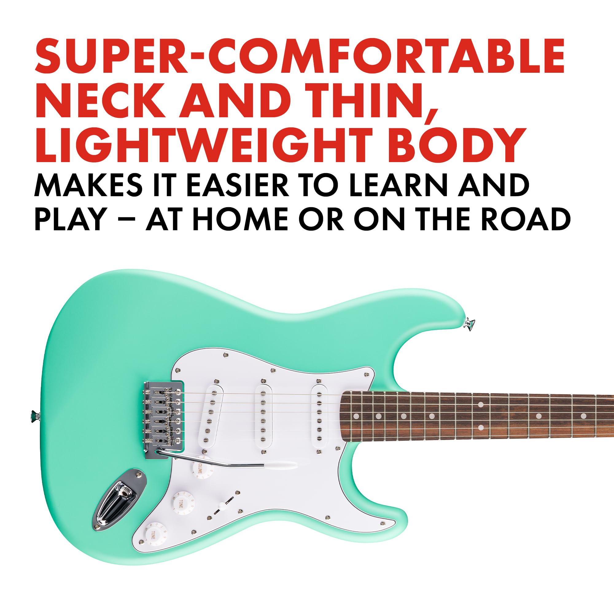 Fender Squier Debut Series Stratocaster Electric Guitar, Beginner Guitar, 2-Year Warranty, Includes Free Lessons, Sea Foam Green