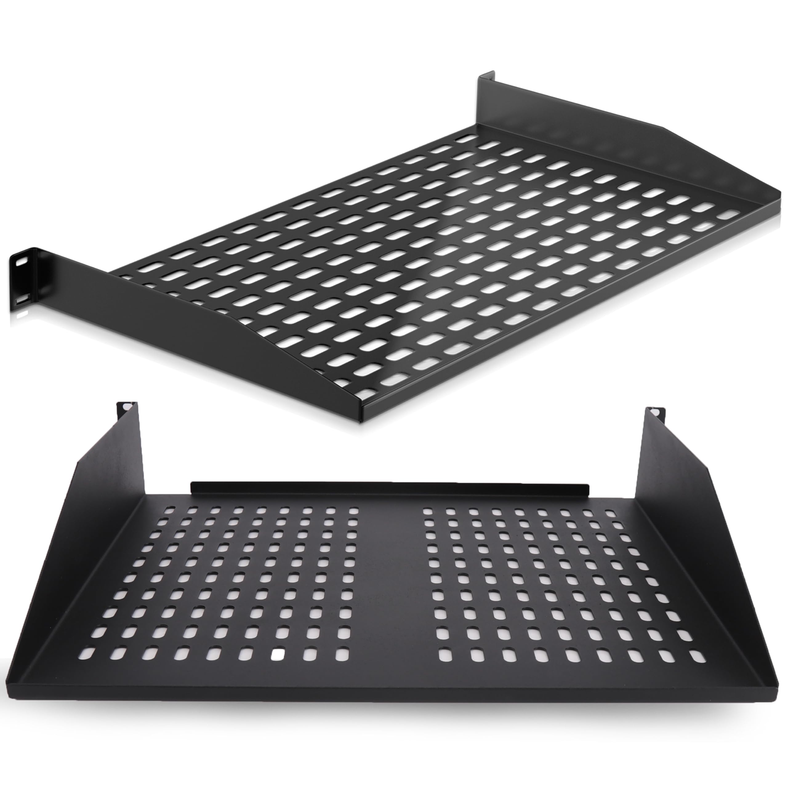Pyle 19-Inch 1U+2U Server Rack Shelves - Universal Mounting Tray for Computer Racks & Cabinets, Wall Mount Compatible, Ventilate