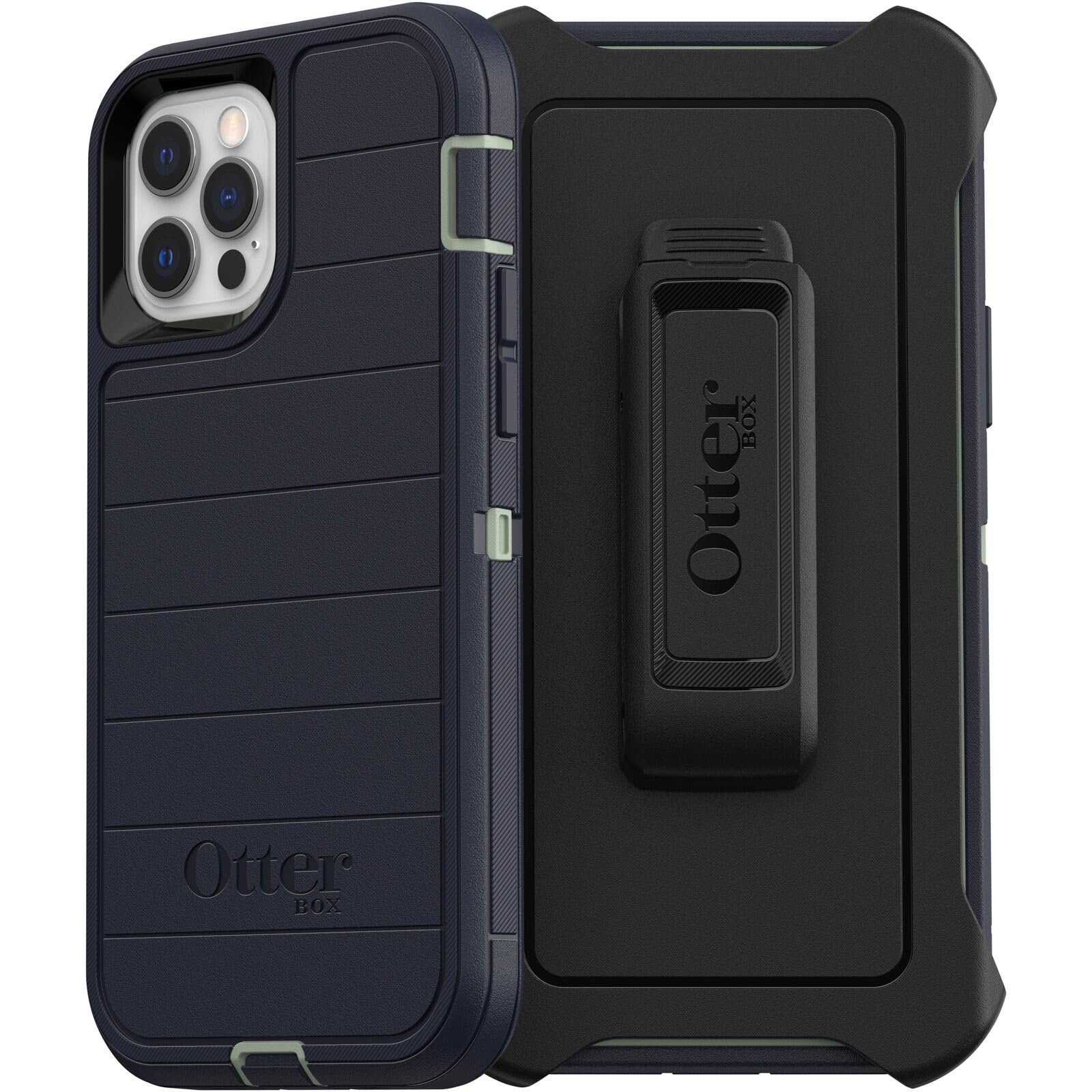 Otterbox Iphone 12 & Iphone 12 Pro Defender Series Series Case   Varsity Blues (Desert Sage/Dress Blues), Rugged & Durable, With