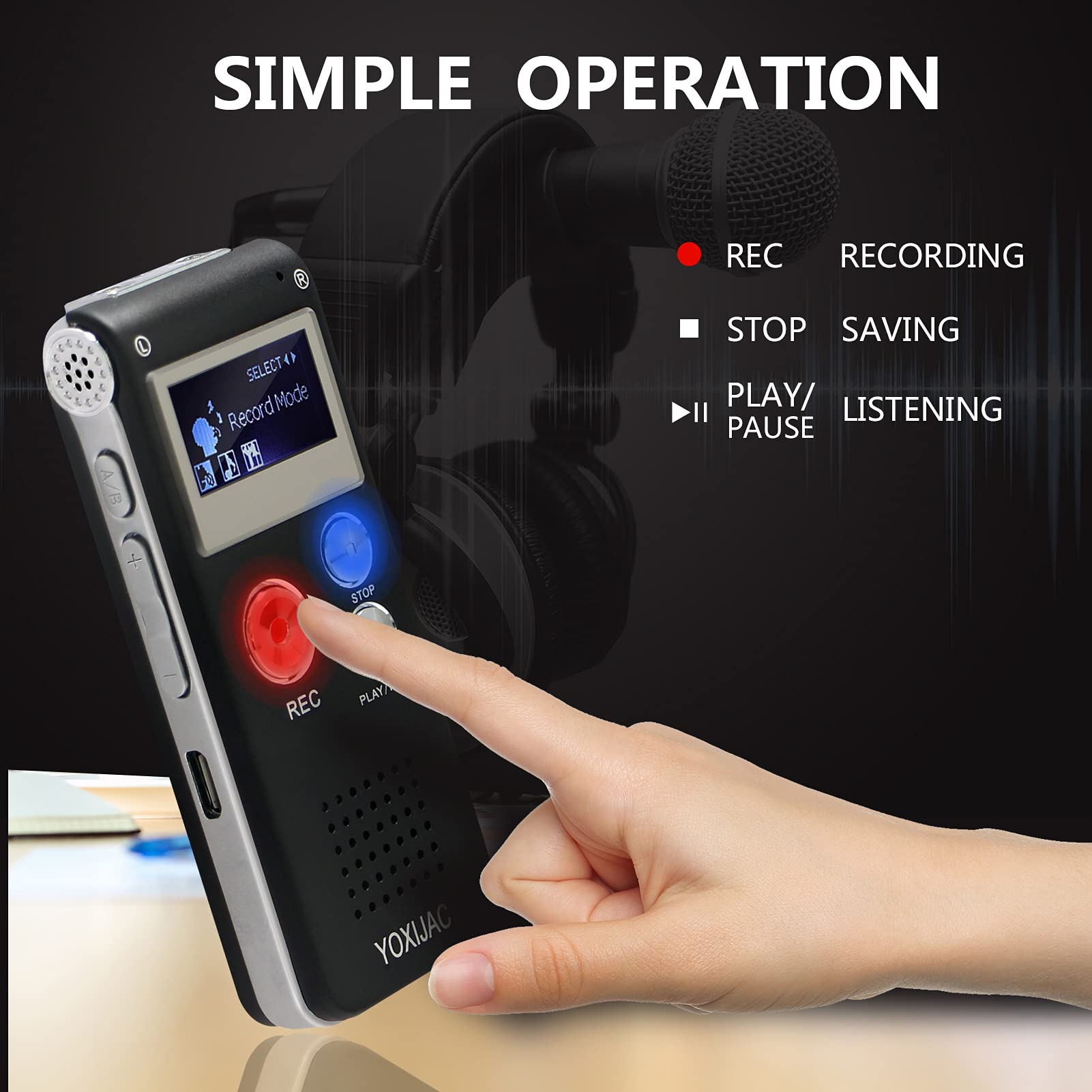 Yoxijac Digital Voice Recorders Voice Activated Recorder For Meeting Lecture 8Gb Audio Recorder Recording Device A B Repeat Port