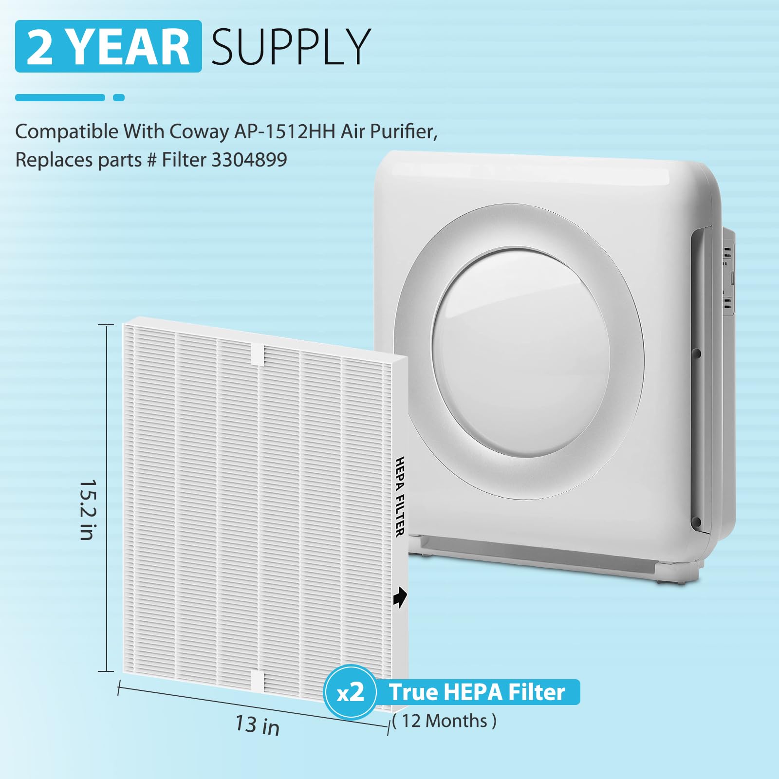 2Pack Ap 1512Hh True Hepa Replacement Filter Compatible With Coway Air Purifier Ap 1512Hh, Ap 1512Hh Fp, Ap 1518R, Ap 1519P, Ite