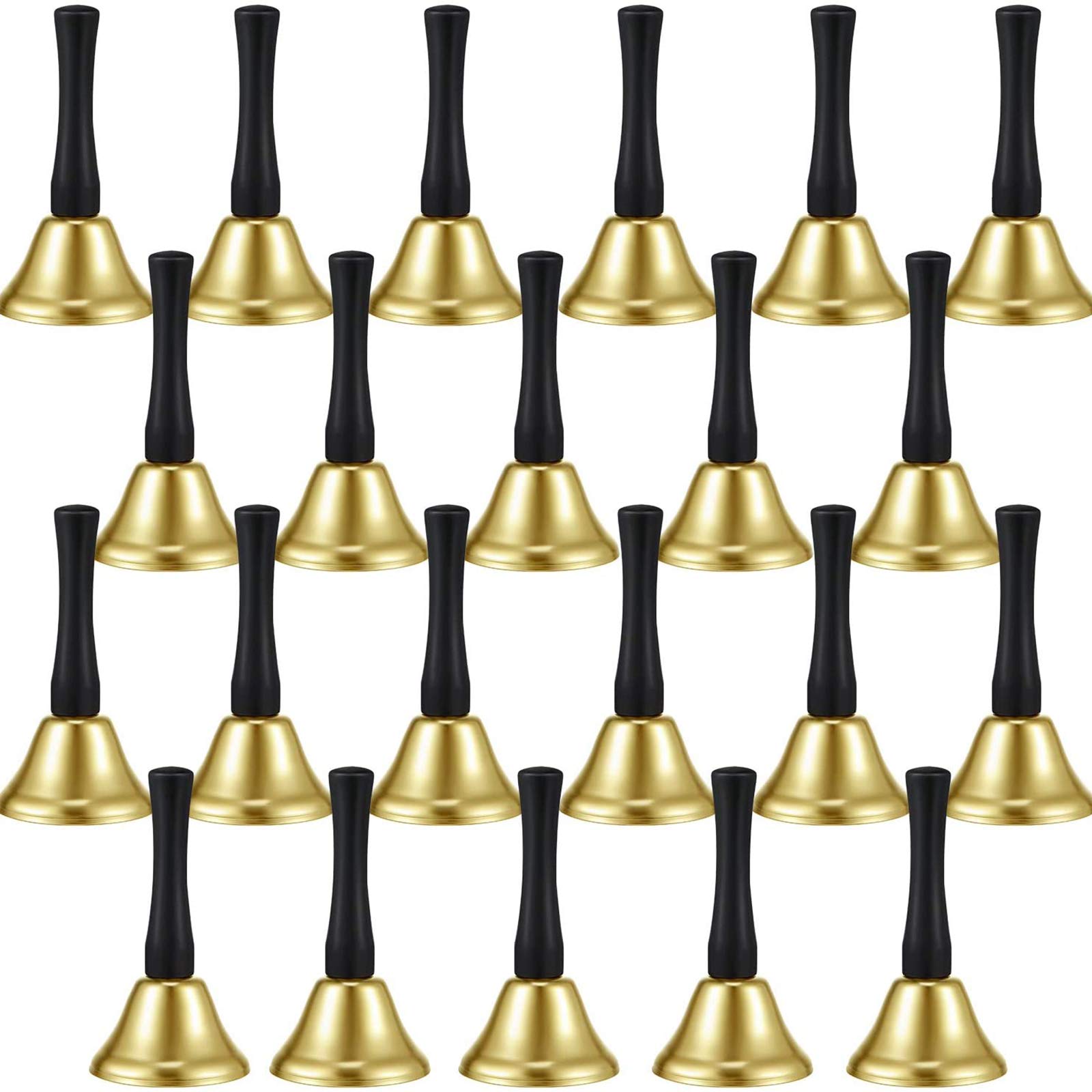 24 Pieces Hand Bells Silver Steel Service Handbells Black Wooden Handle Diatonic Metal Bells Musical Percussion (Gold)