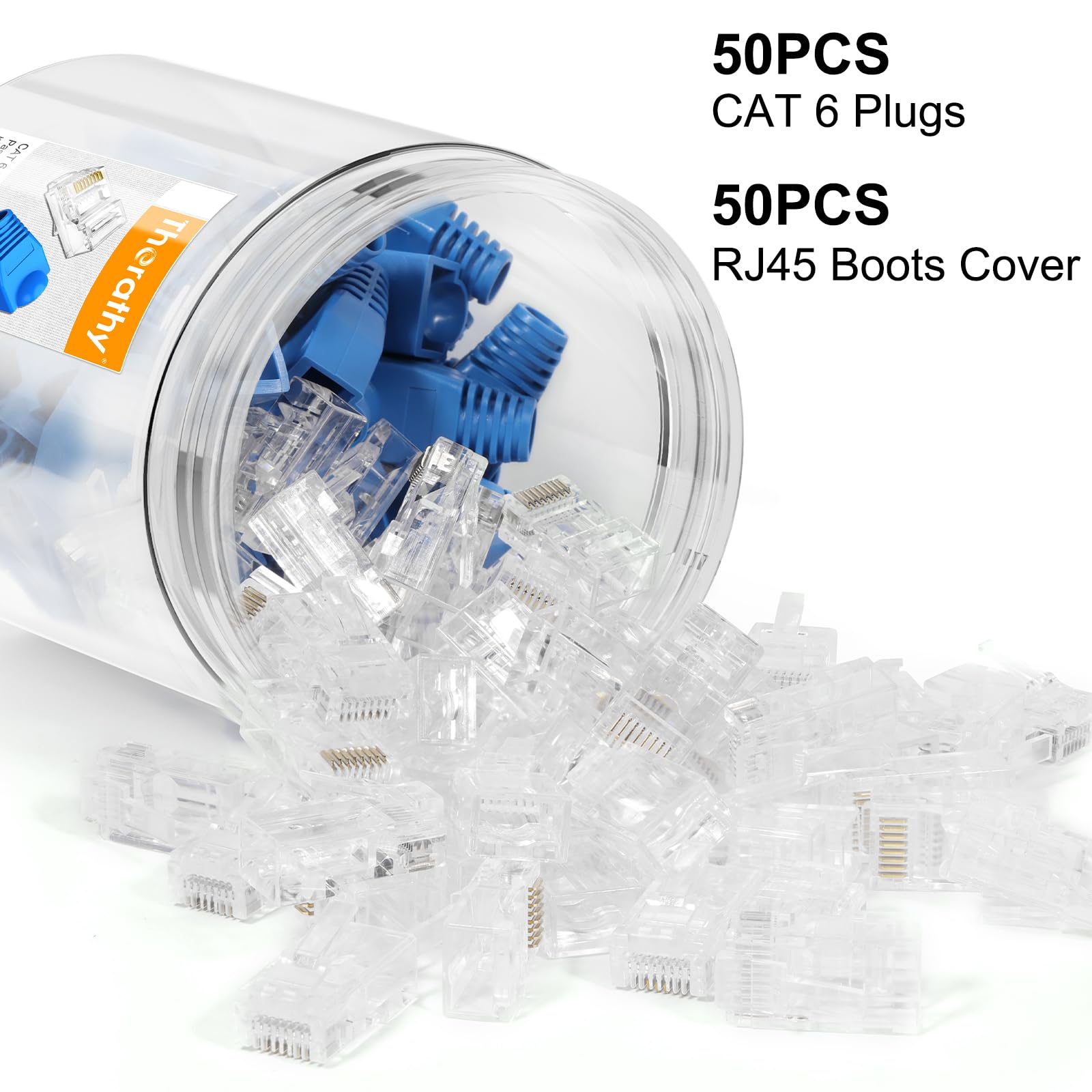 Kyrene 50Pcs Rj45 Connectors, Ethernet Cat6 Connector, Rj45 Pass Through Connector, Cat 6 Pass Through Rj45 Connectors For Solid