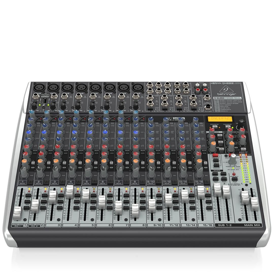 Behringer Xenyx Qx2222Usb Premium 22 Input 2/2 Bus Mixer With Xenyx Mic Preamps And Compressors, Klark Teknik Multi Fx Processor