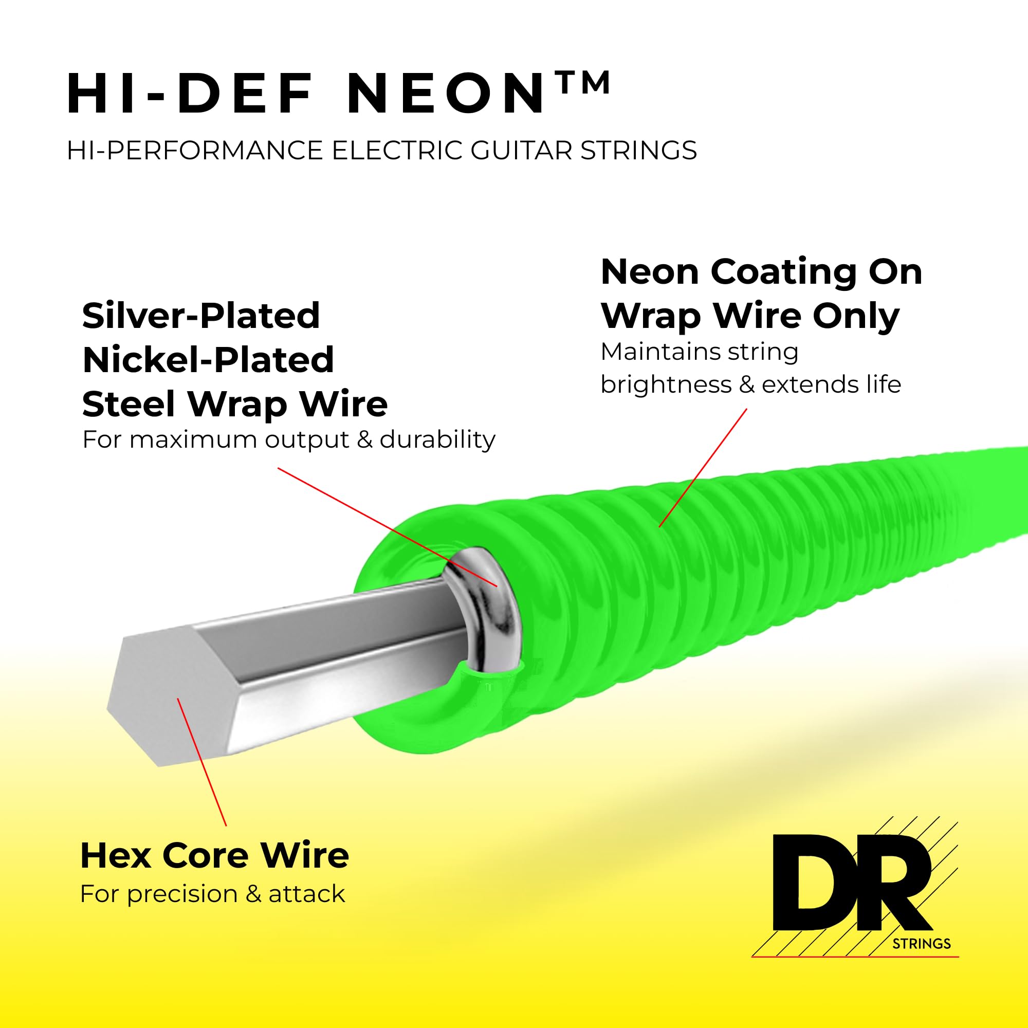 Dr Strings Hi-Def Neon Green Coated Medium 7-String Electric Guitar Strings (10-56) Neon Green