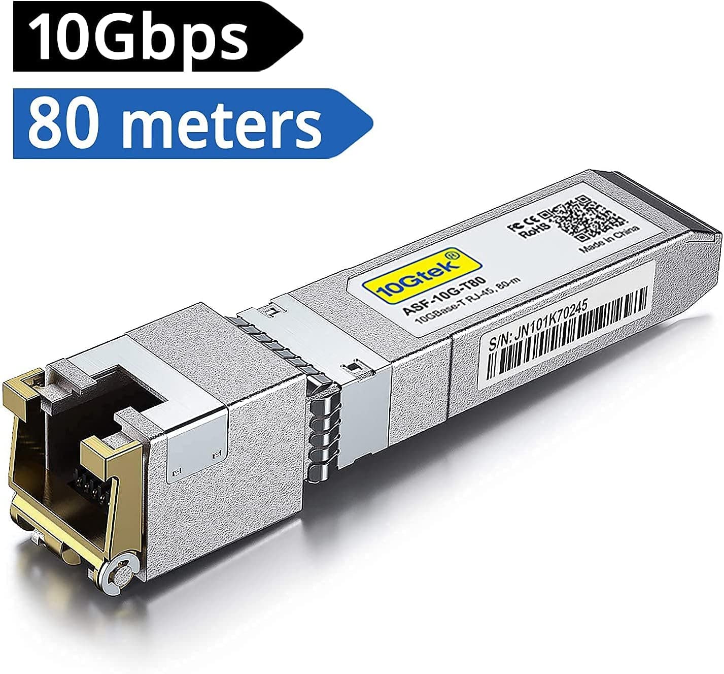 10Gtek 80 Meter, 10Gbase T Sfp+ To Rj45 Transceiver, Rj45 To Sfp+ Copper Ethernet Cat.6A Module, For Cisco Sfp 10G T 80, Ubiquit