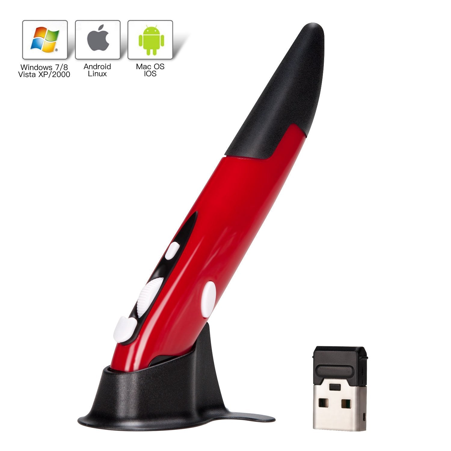 Lychee Wireless Optical Pocket Pen Mouse, 2.4Ghz Usb Wireless Optical Pen Mouse 800/1200/1600 Dpi Adjustable Handwriting Mini Mi