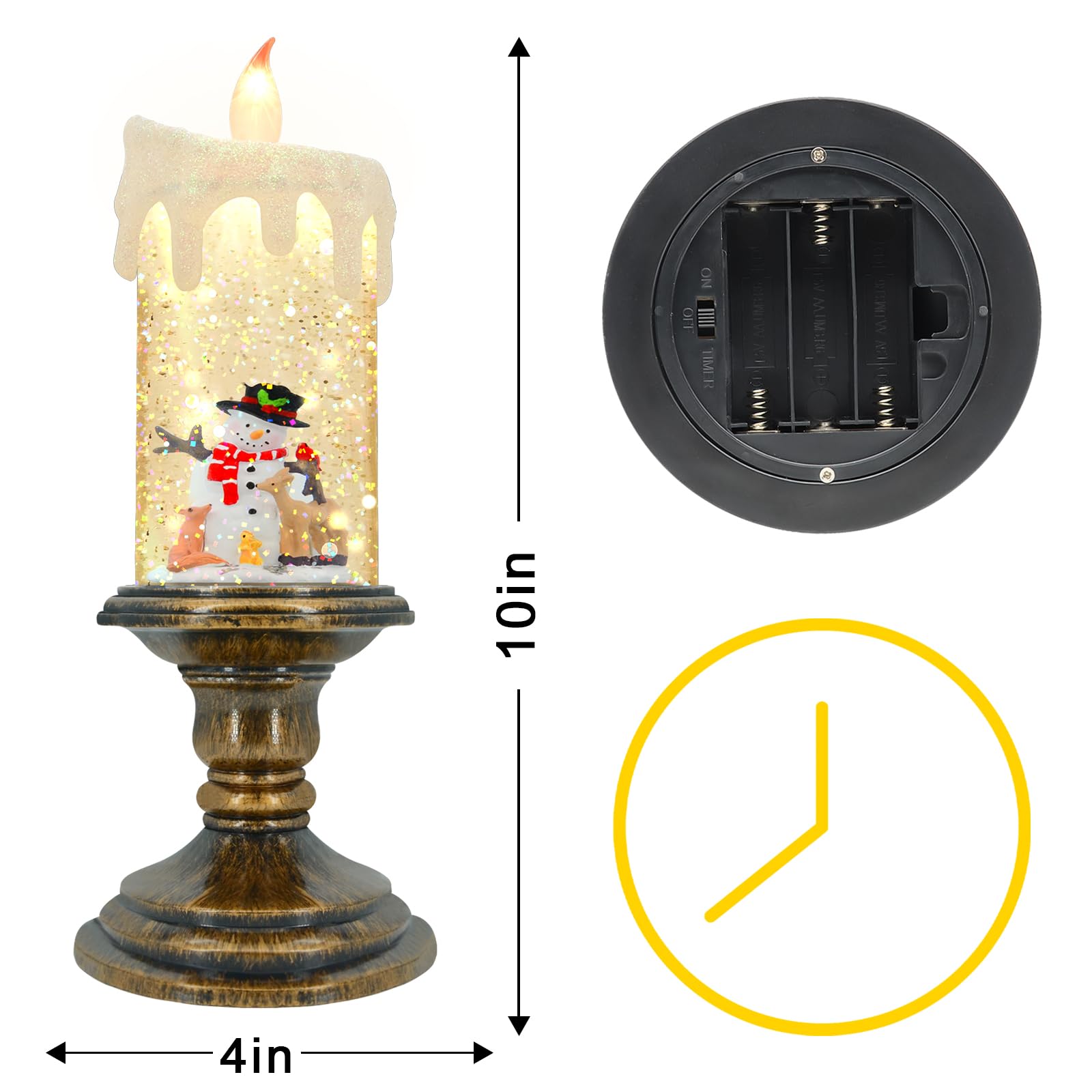 Aomil Christmas Flameless Candles, Flickering Flameless Candles With Timer, Christmas Led Candles Battery Operated, Snow Globe C