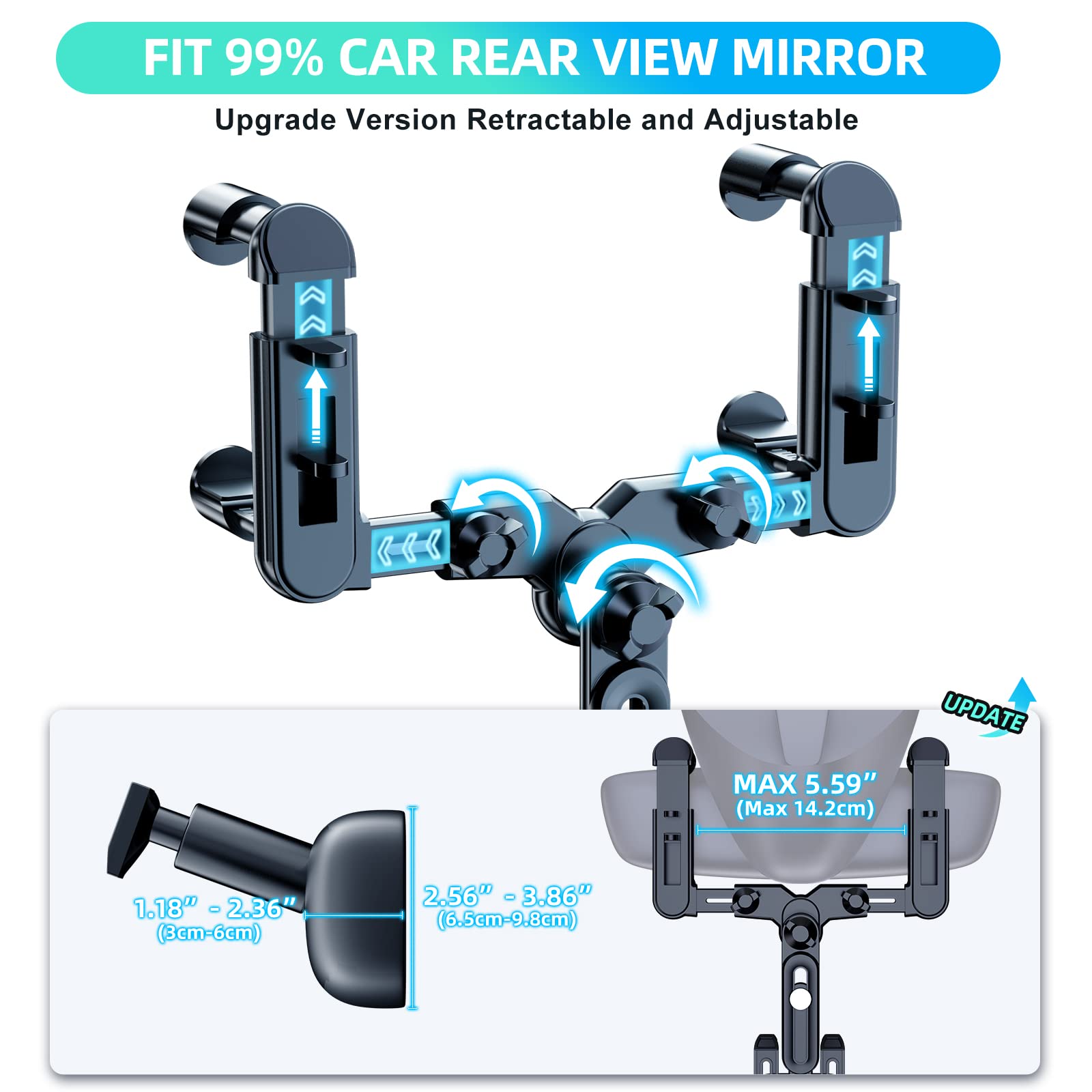 Phone Mount For Car, 360 Rotatable And Retractable Car Phone Holder Mount Free Adjustment Rear View Mirror Phone Holder For Car
