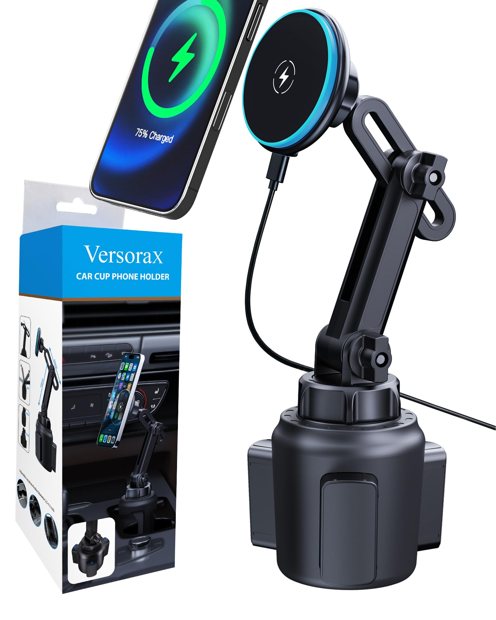 Magnetic Cup Phone Holder Car Wireless Charger for MagSafe, 15W Fast Charging Car Mount Stand for iPhone 16 Pro Max/15/14/13/12,